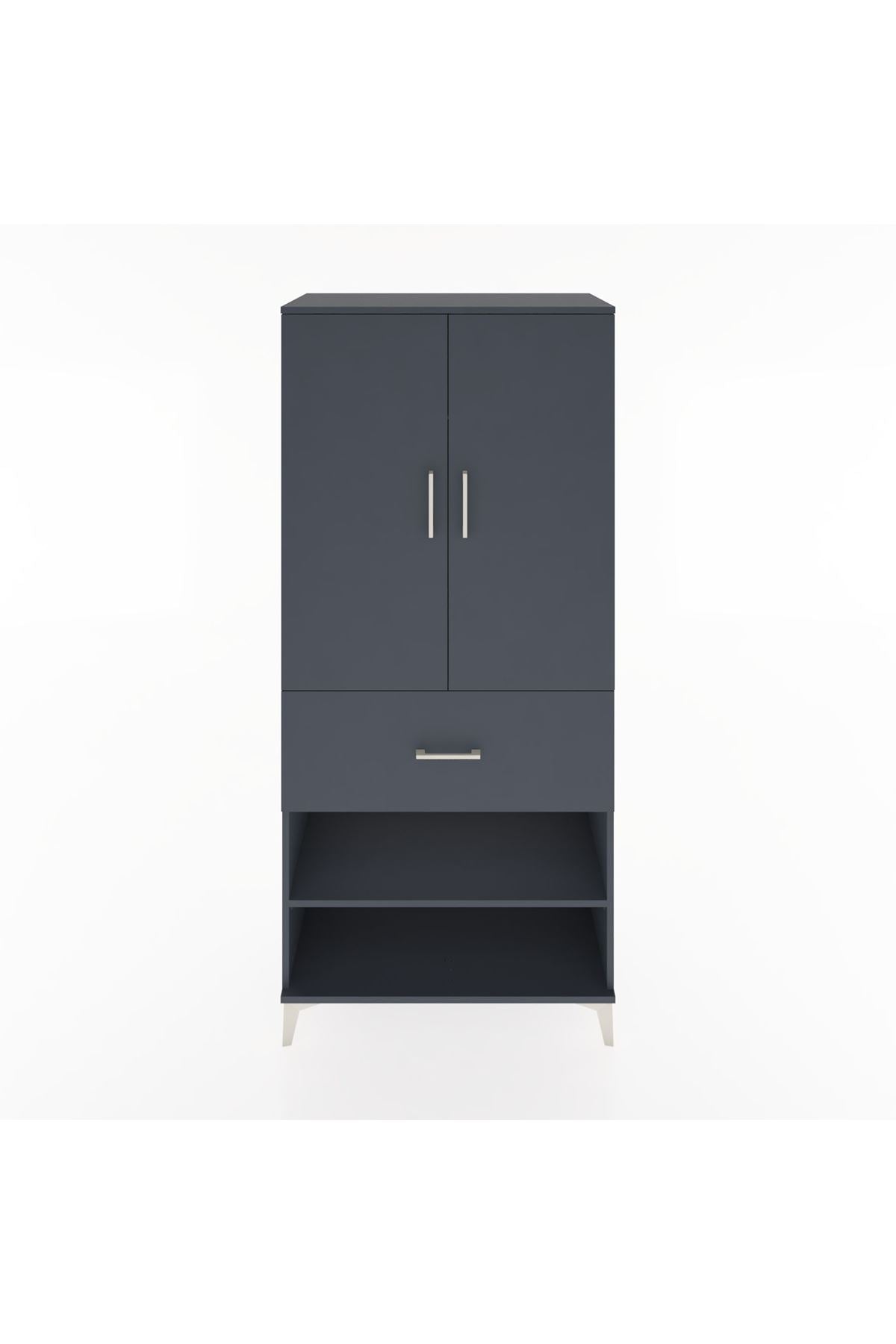 Hyperion Dolap 2 Raflı Tek Çekmeceli Tek Askılı 88x44x195 Antrasit-Antrasit
