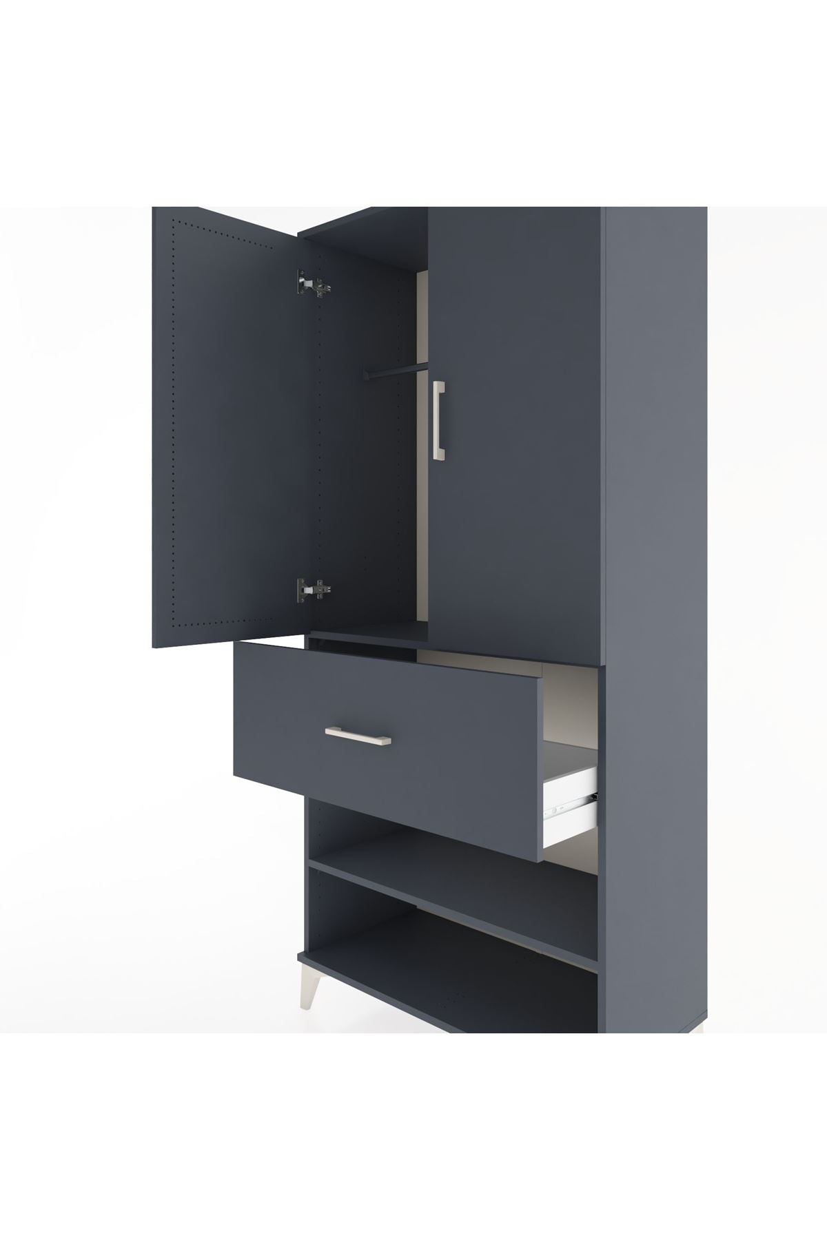 Hyperion Dolap 2 Raflı Tek Çekmeceli Tek Askılı 88x44x195 Antrasit-Antrasit