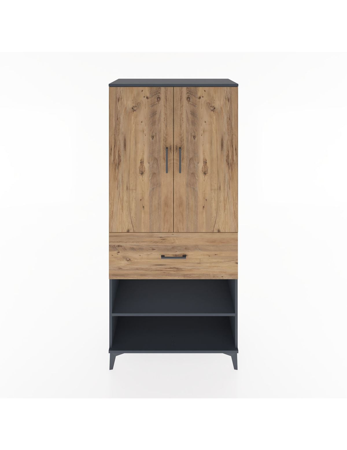 Hyperion Dolap 2 Raflı Tek Çekmeceli Tek Askılı 88x44x195 Antrasit-Çam