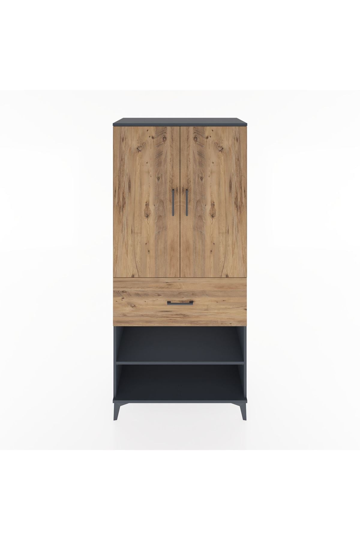 Hyperion Dolap 2 Raflı Tek Çekmeceli Tek Askılı 88x44x195 Antrasit-Çam