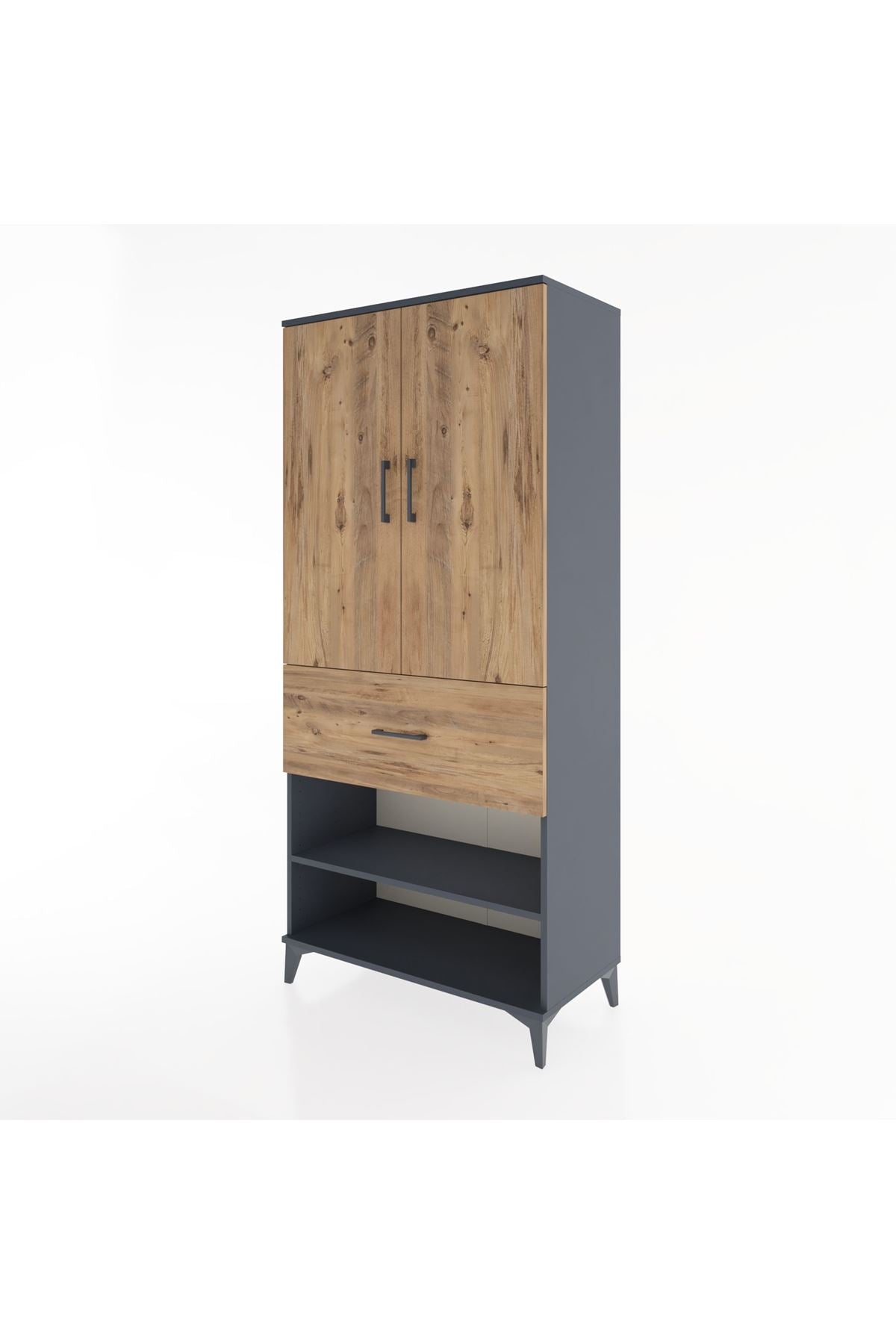 Hyperion Dolap 2 Raflı Tek Çekmeceli Tek Askılı 88x44x195 Antrasit-Çam