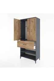 Hyperion Dolap 2 Raflı Tek Çekmeceli Tek Askılı 88x44x195 Antrasit-Çam