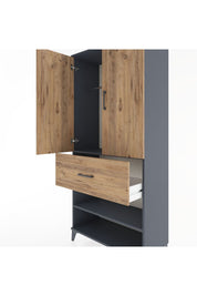 Hyperion Dolap 2 Raflı Tek Çekmeceli Tek Askılı 88x44x195 Antrasit-Çam