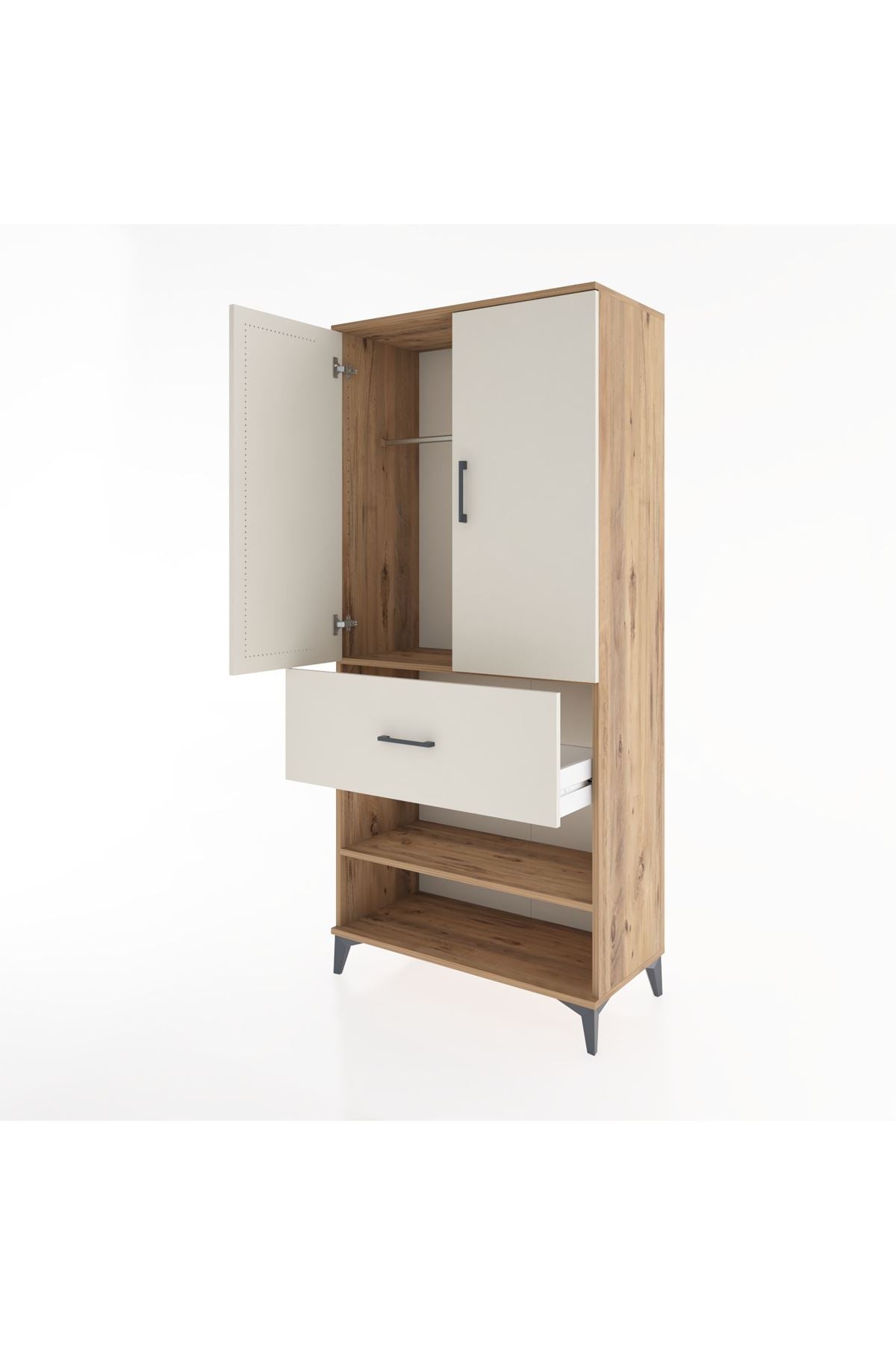 Hyperion Dolap 2 Raflı Tek Çekmeceli Tek Askılı 88x44x195 Çam-Aytaşı