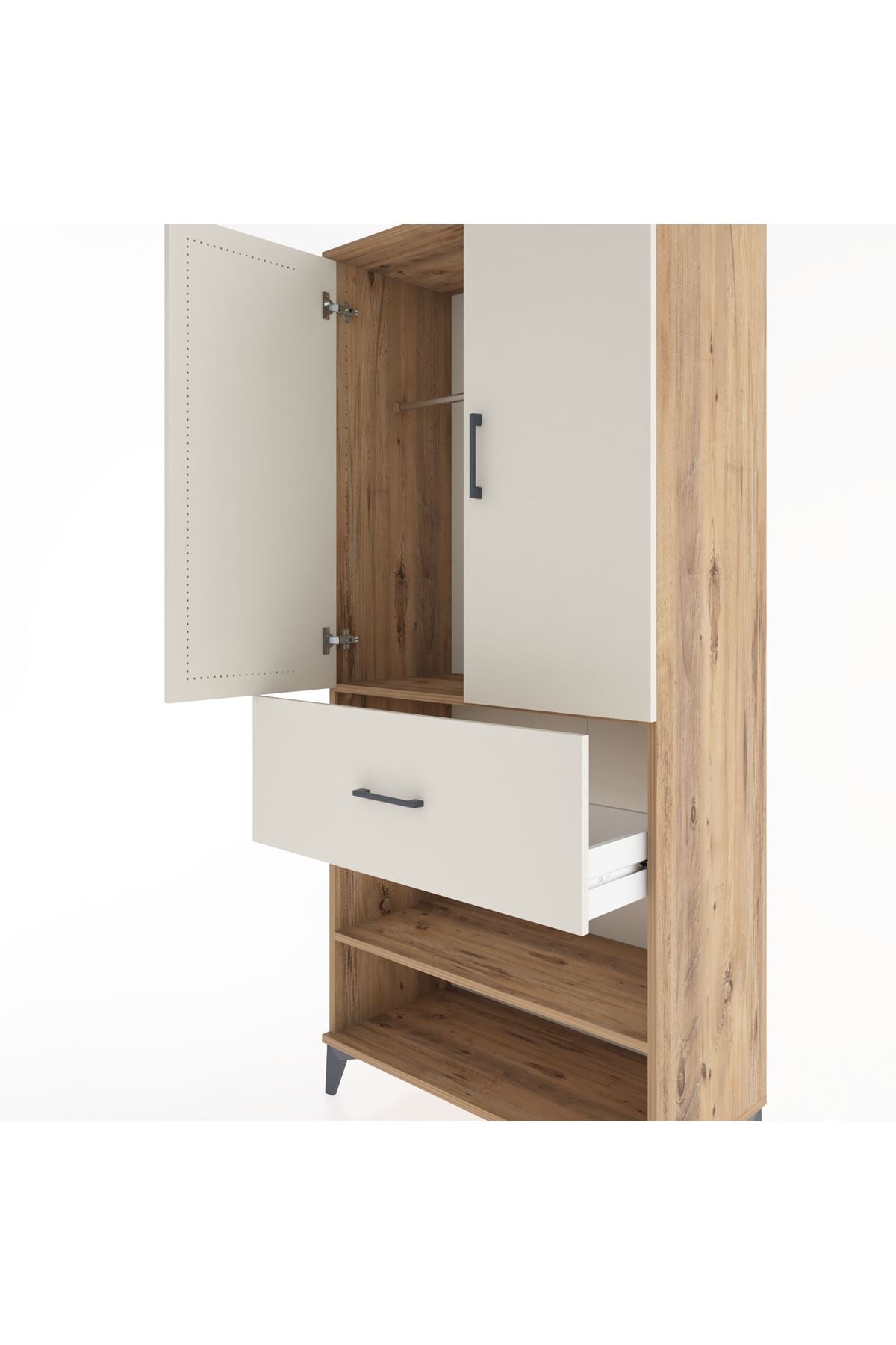 Hyperion Dolap 2 Raflı Tek Çekmeceli Tek Askılı 88x44x195 Çam-Aytaşı