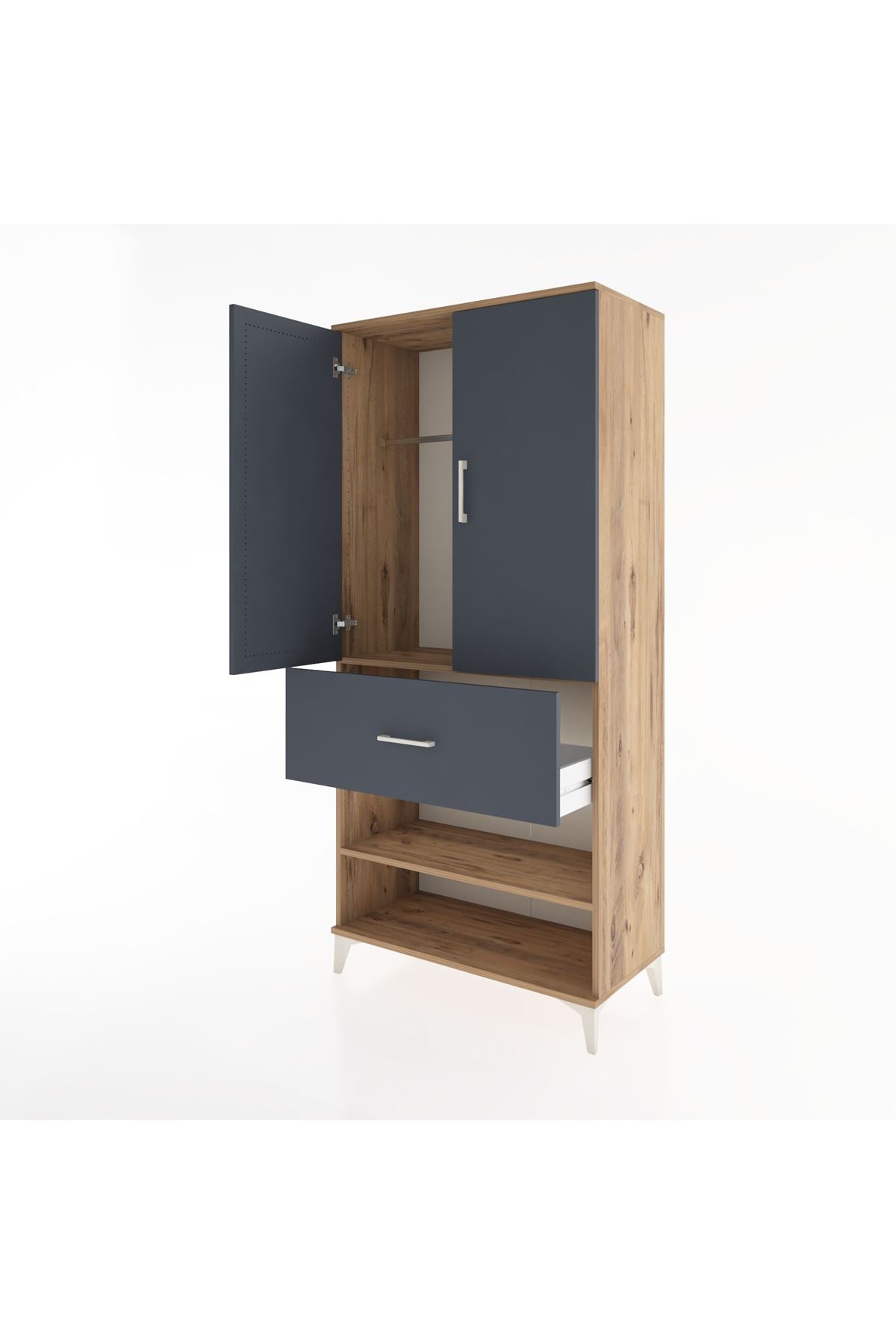 Hyperion Dolap 2 Raflı Tek Çekmeceli Tek Askılı 88x44x195 Çam-Antrasit