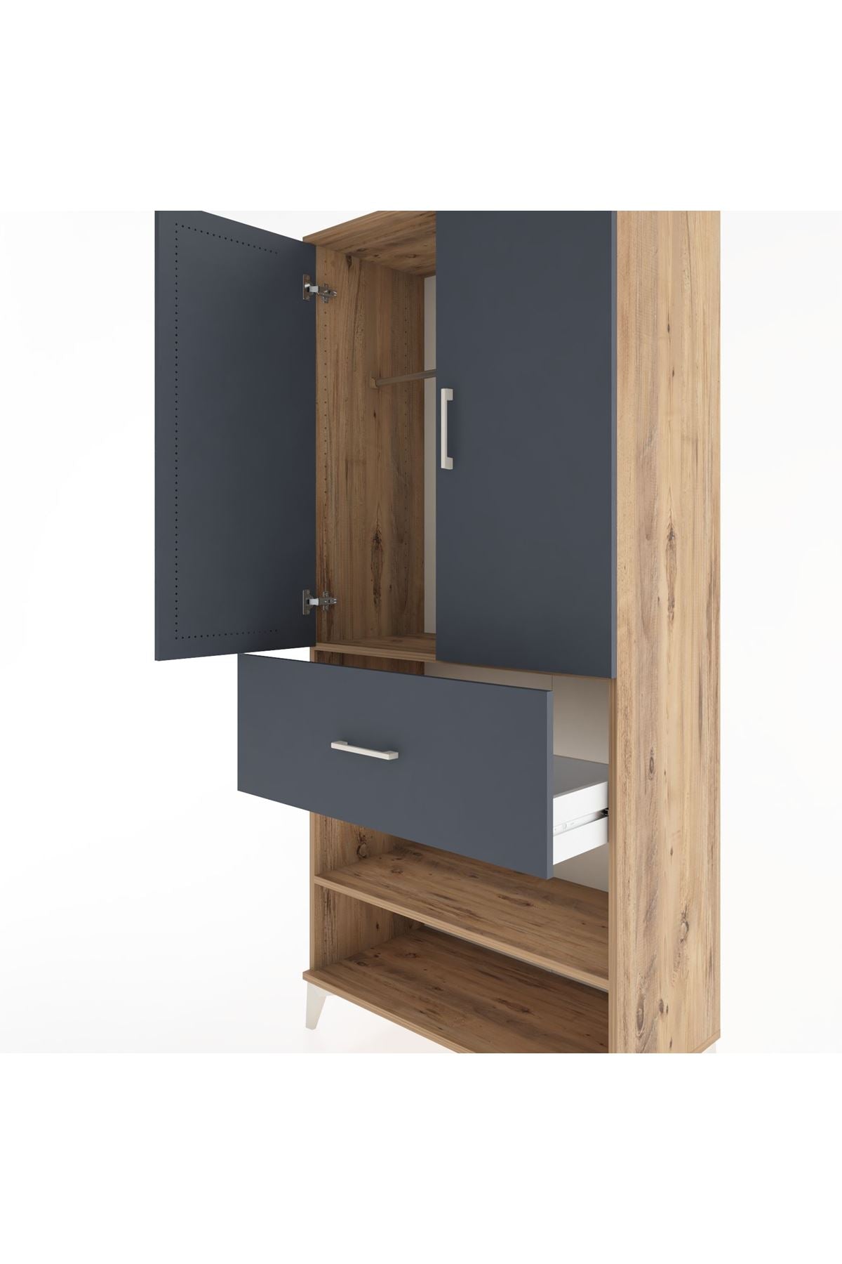 Hyperion Dolap 2 Raflı Tek Çekmeceli Tek Askılı 88x44x195 Çam-Antrasit