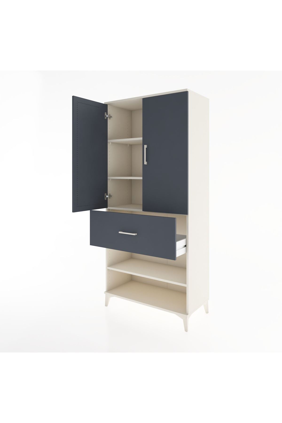 Hyperion Dolap 4 Raflı Tek Çekmeceli 2 Kapaklı 88x44x195 Aytaşı-Antrasit