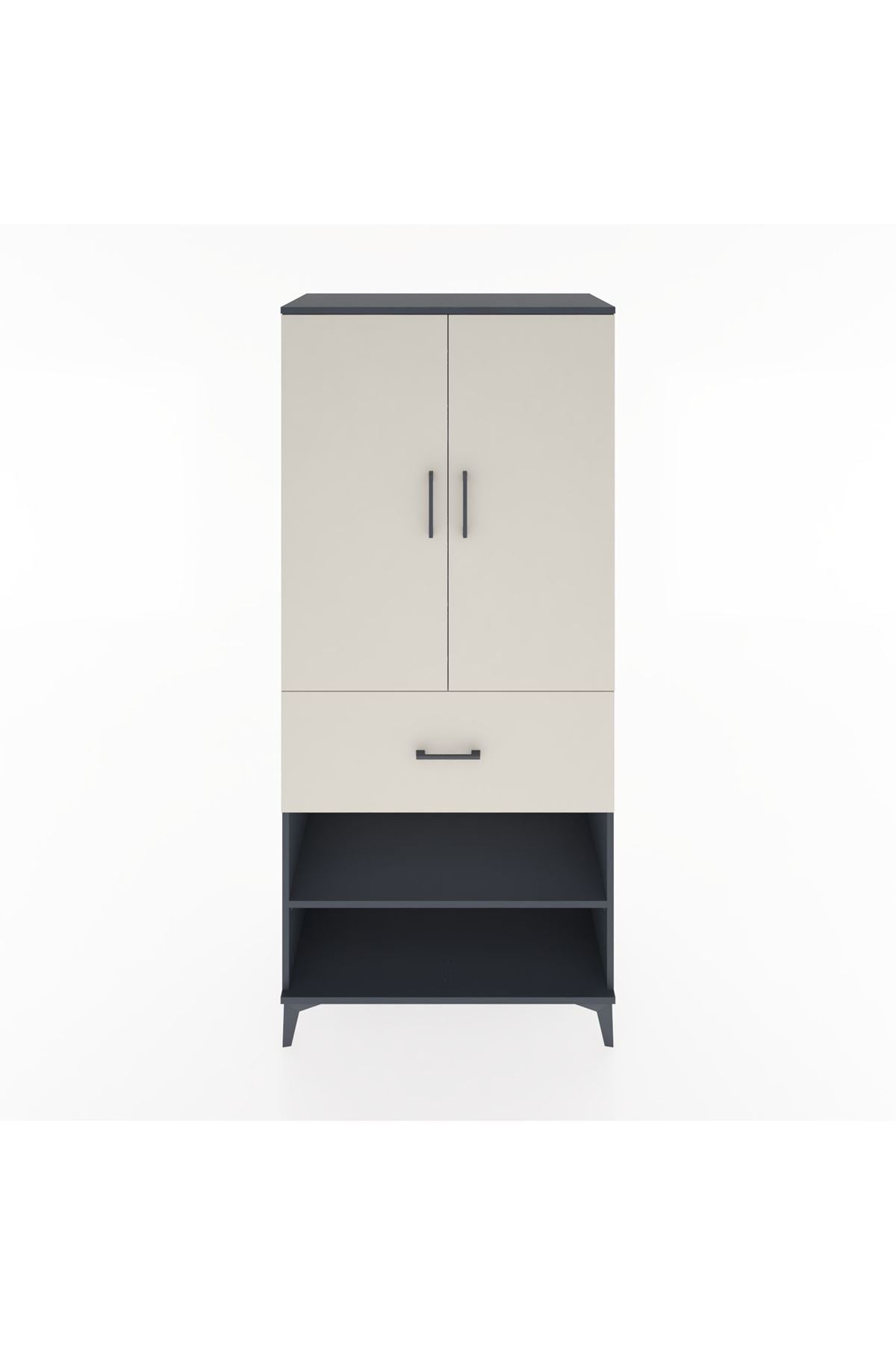 Hyperion Dolap 4 Raflı Tek Çekmeceli 2 Kapaklı 88x44x195 Antrasit-Aytaşı