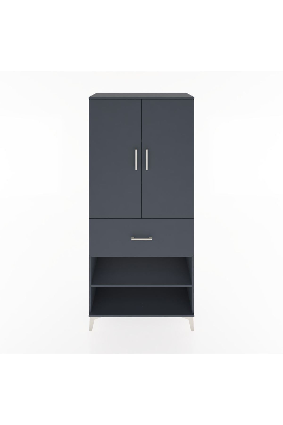 Hyperion Dolap 4 Raflı Tek Çekmeceli 2 Kapaklı 88x44x195 Antrasit-Antrasit