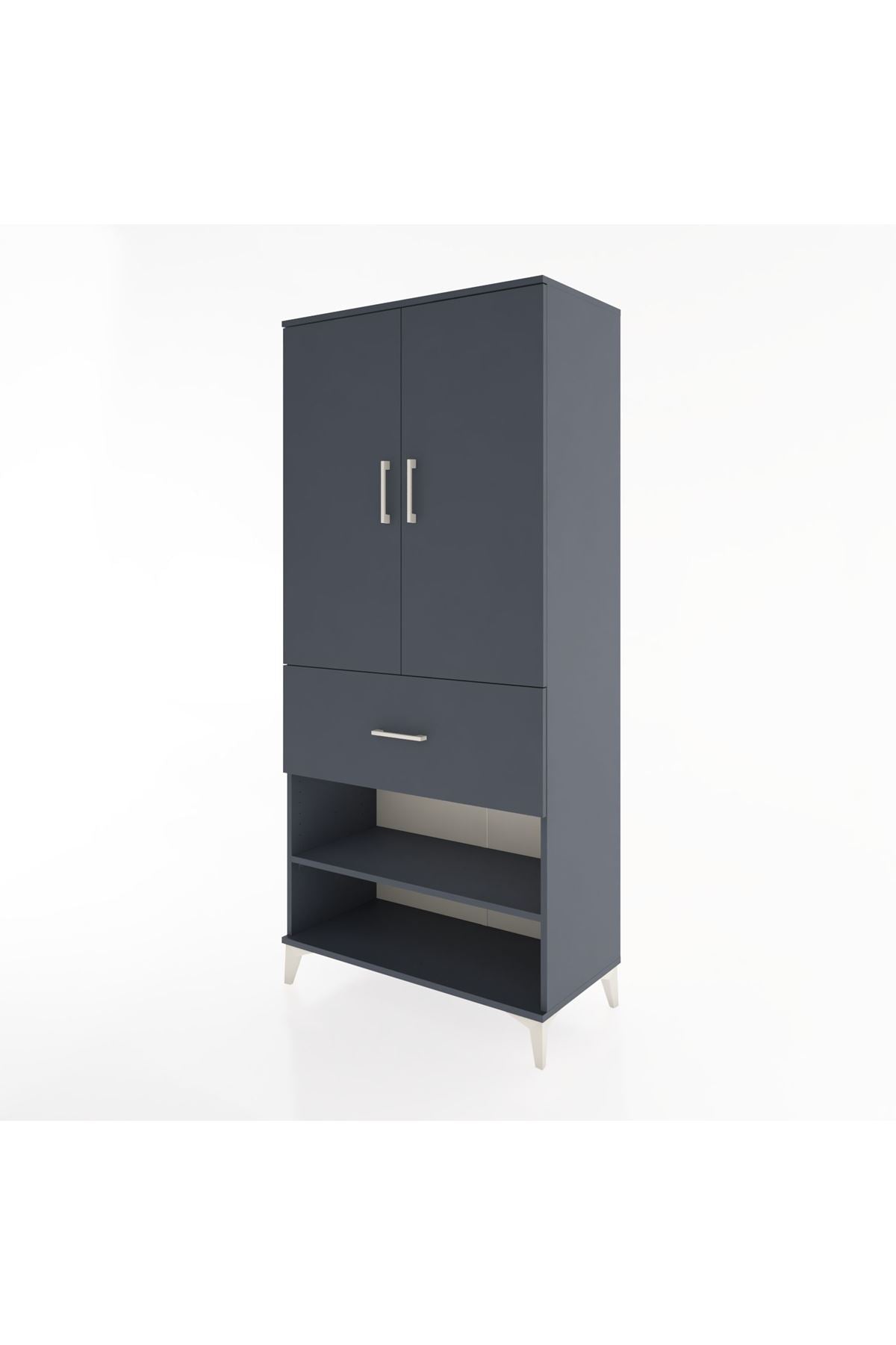 Hyperion Dolap 4 Raflı Tek Çekmeceli 2 Kapaklı 88x44x195 Antrasit-Antrasit