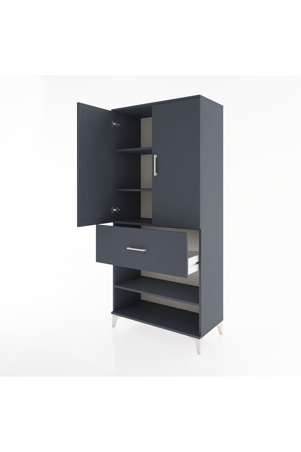Hyperion Dolap 4 Raflı Tek Çekmeceli 2 Kapaklı 88x44x195 Antrasit-Antrasit