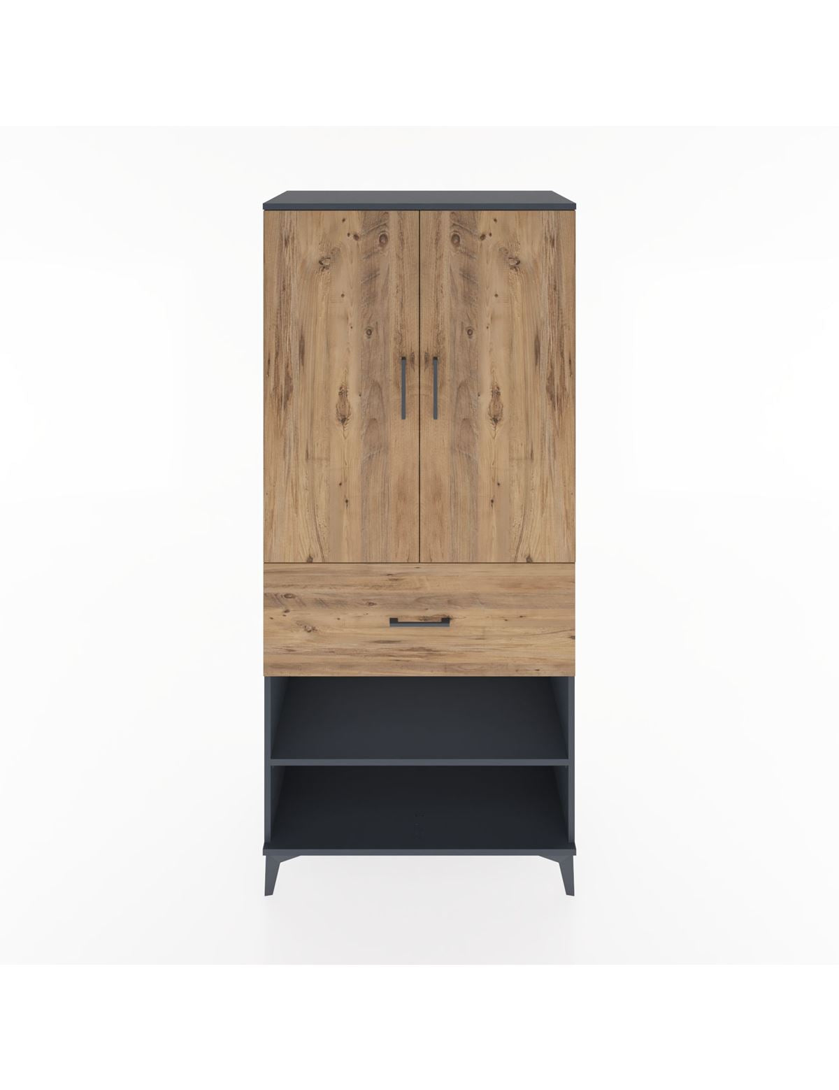 Hyperion Dolap 4 Raflı Tek Çekmeceli 2 Kapaklı 88x44x195 Antrasit-Çam