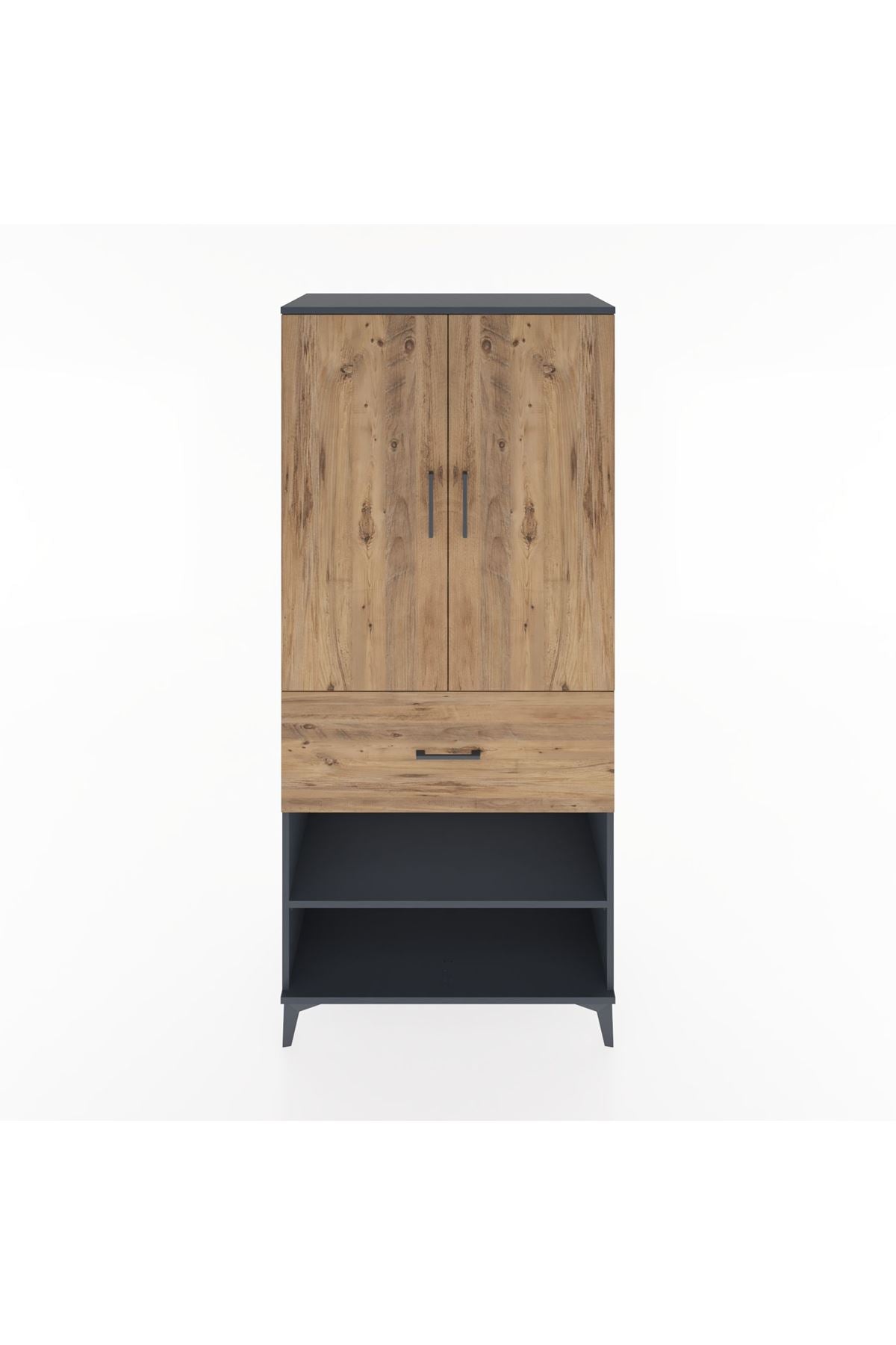 Hyperion Dolap 4 Raflı Tek Çekmeceli 2 Kapaklı 88x44x195 Antrasit-Çam