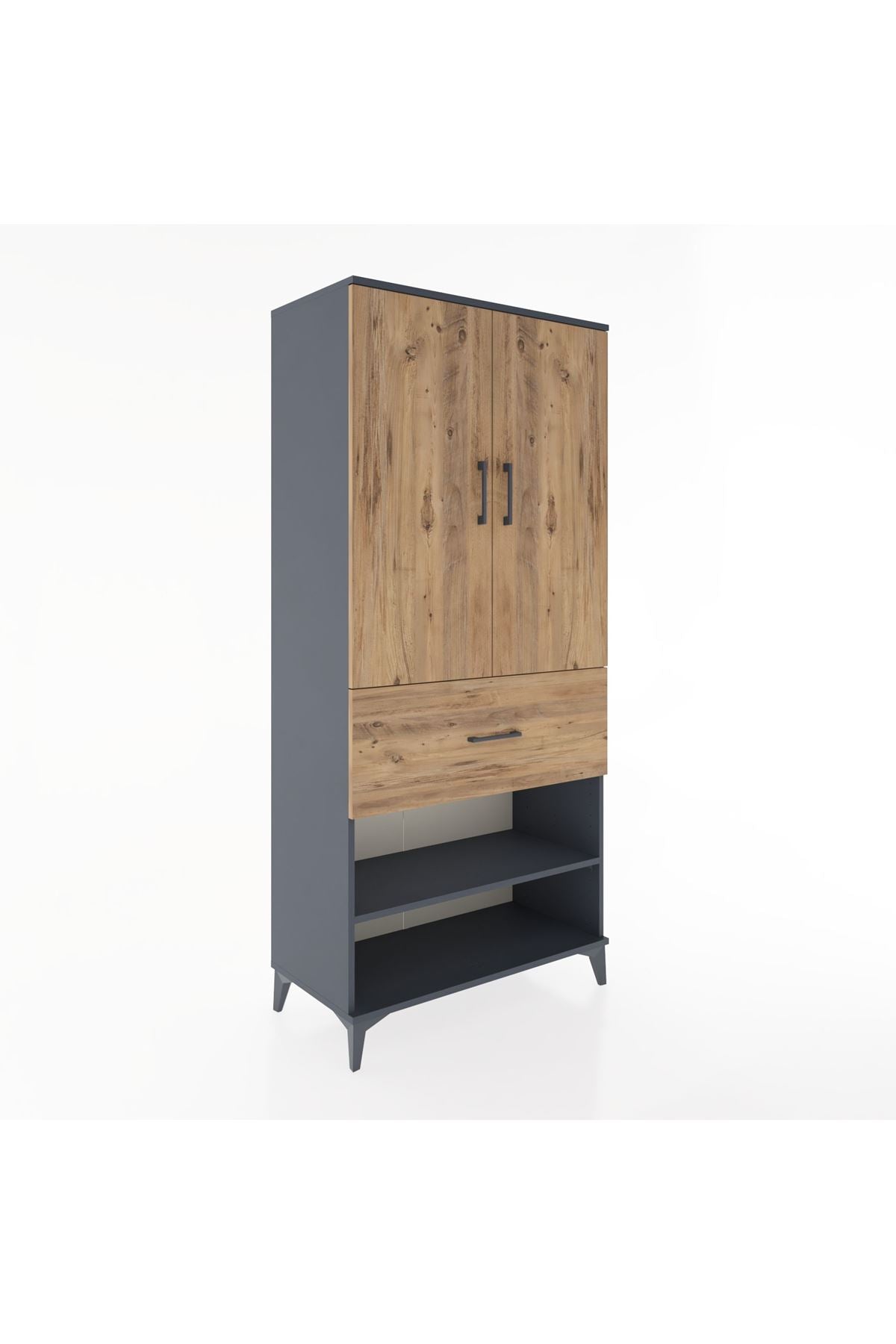 Hyperion Dolap 4 Raflı Tek Çekmeceli 2 Kapaklı 88x44x195 Antrasit-Çam