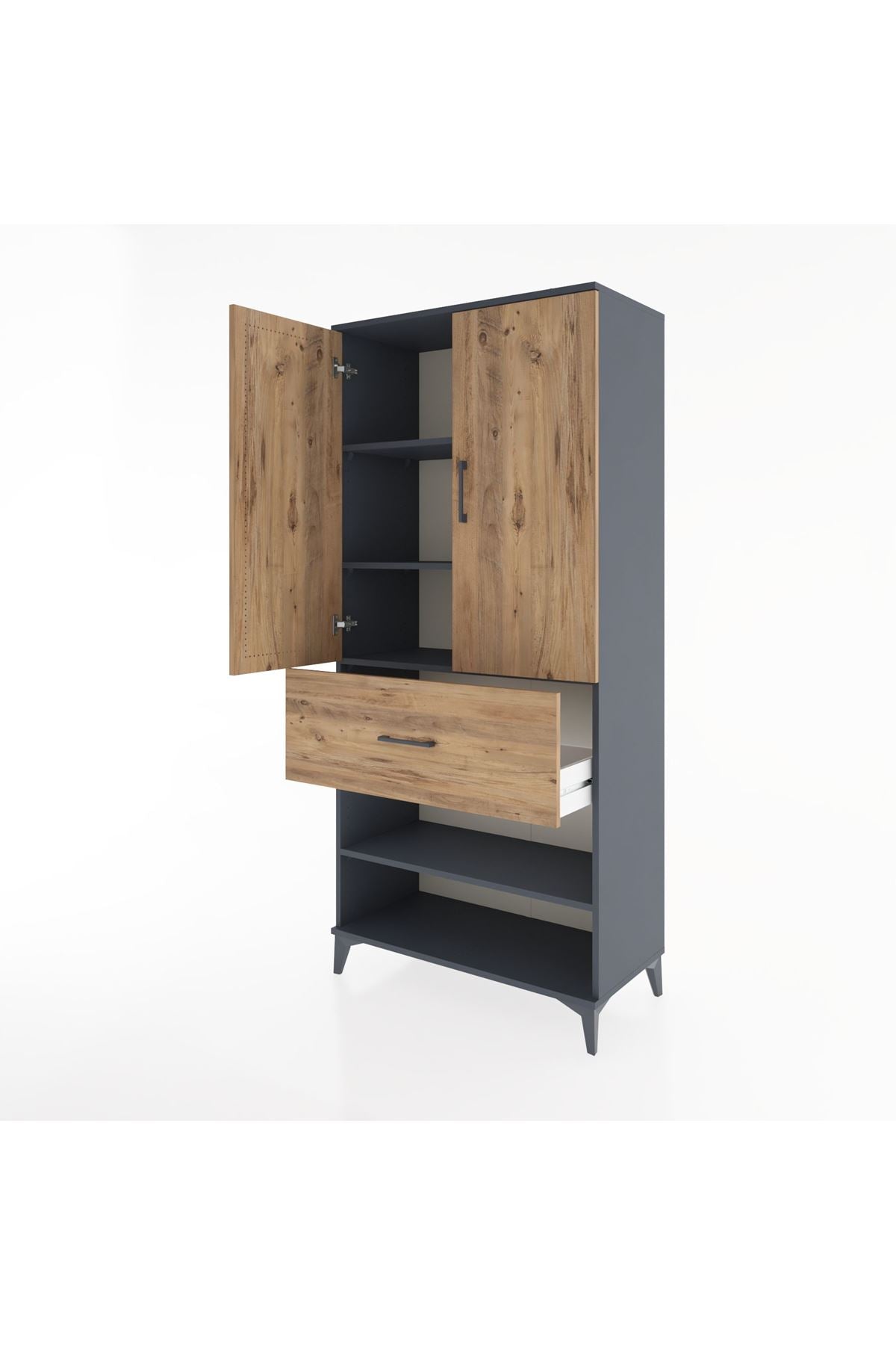 Hyperion Dolap 4 Raflı Tek Çekmeceli 2 Kapaklı 88x44x195 Antrasit-Çam