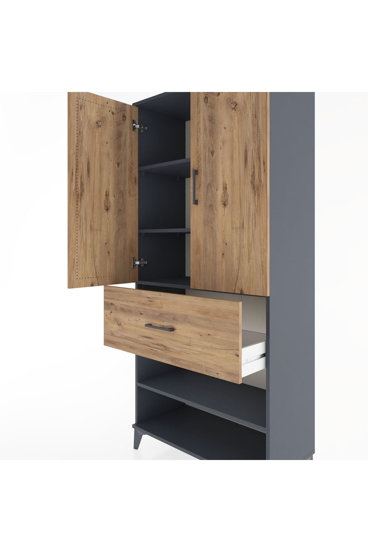 Hyperion Dolap 4 Raflı Tek Çekmeceli 2 Kapaklı 88x44x195 Antrasit-Çam