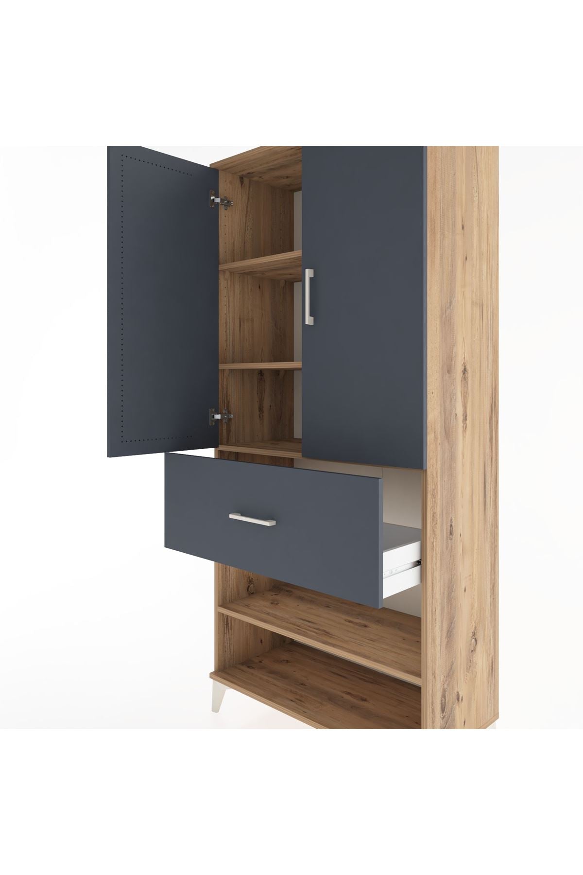 Hyperion Dolap 4 Raflı Tek Çekmeceli 2 Kapaklı 88x44x195 Çam-Antrasit