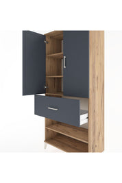 Hyperion Dolap 4 Raflı Tek Çekmeceli 2 Kapaklı 88x44x195 Çam-Antrasit