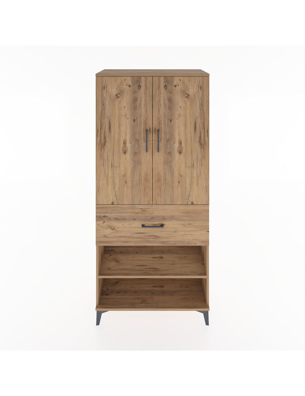 Hyperion Dolap 4 Raflı Tek Çekmeceli 2 Kapaklı 88x44x195 Çam-Çam