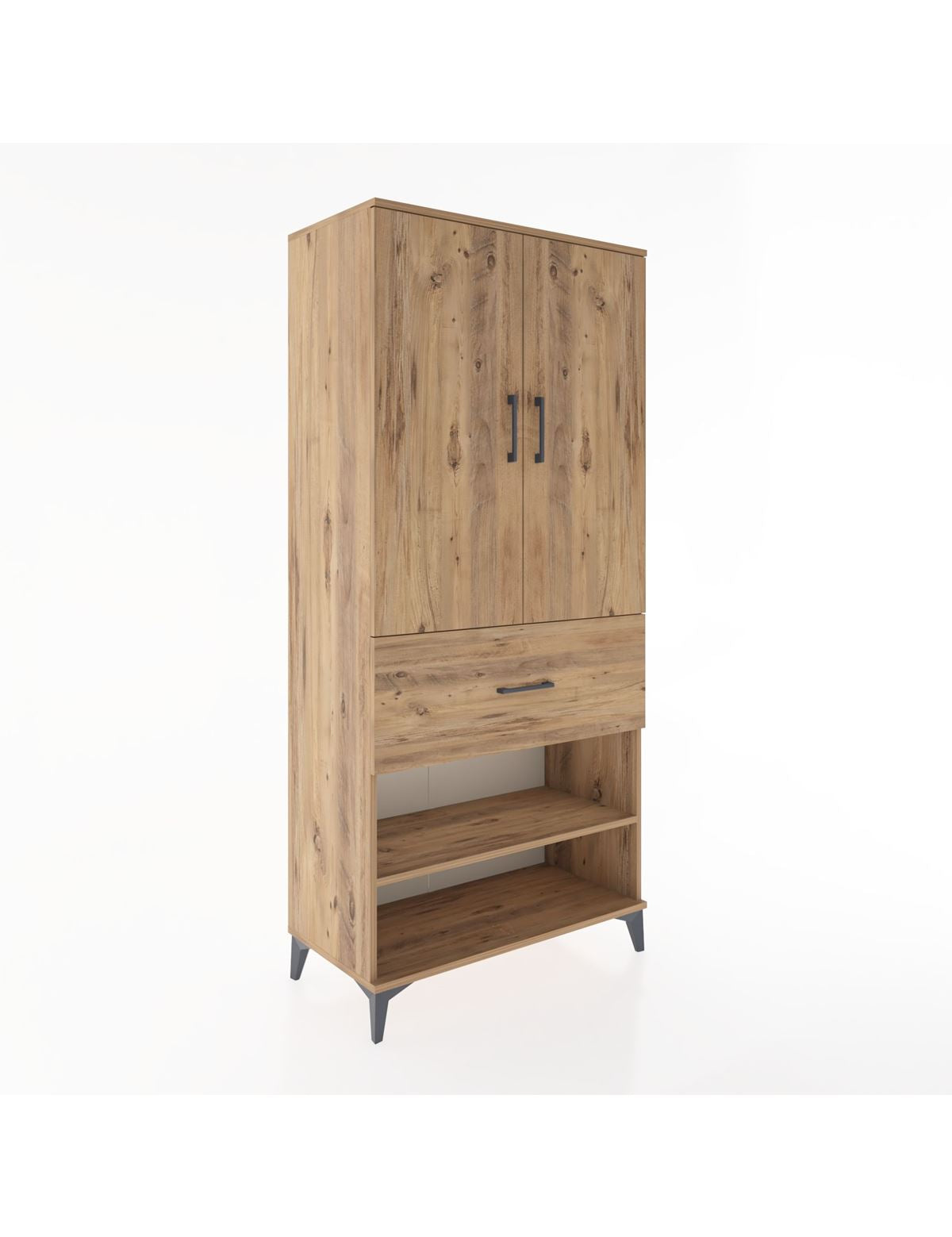 Hyperion Dolap 4 Raflı Tek Çekmeceli 2 Kapaklı 88x44x195 Çam-Çam