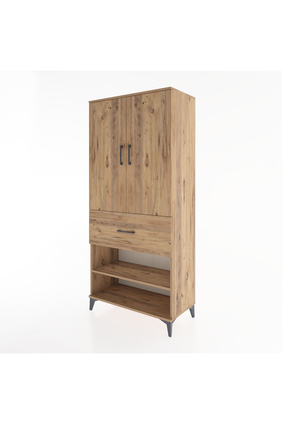 Hyperion Dolap 4 Raflı Tek Çekmeceli 2 Kapaklı 88x44x195 Çam-Çam