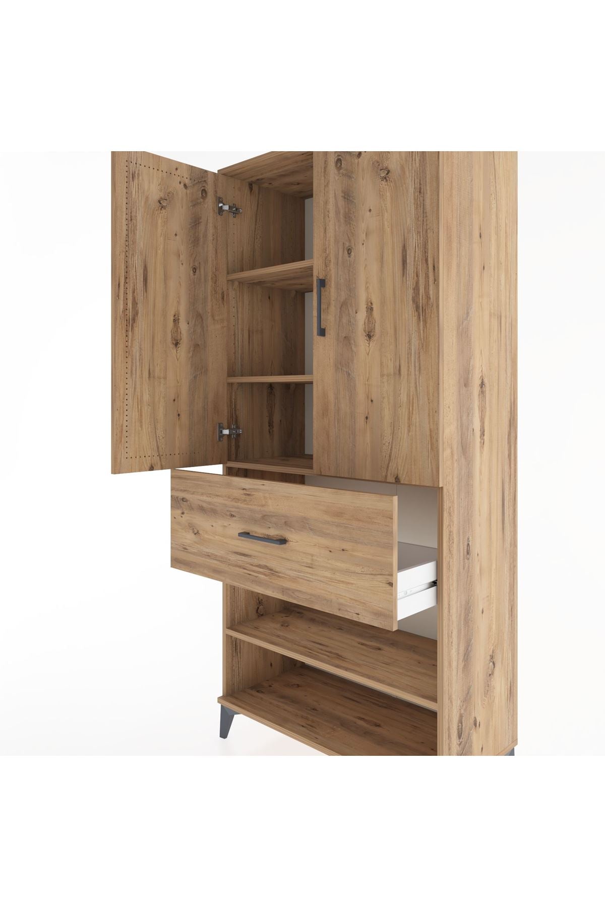 Hyperion Dolap 4 Raflı Tek Çekmeceli 2 Kapaklı 88x44x195 Çam-Çam