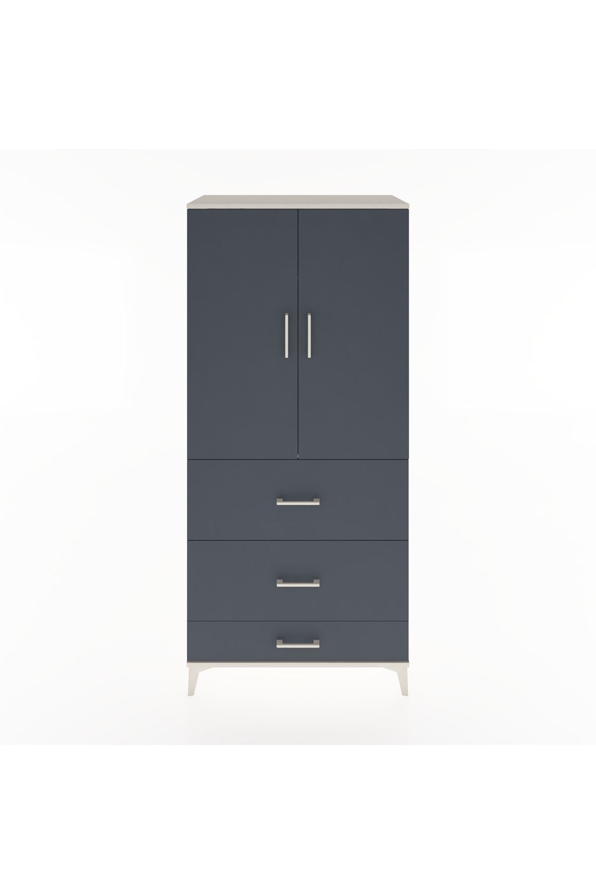 Hyperion Dolap Tek Raflı 3 Çekmeceli Tek Askılı 88x44x195 Aytaşı-Antrasit