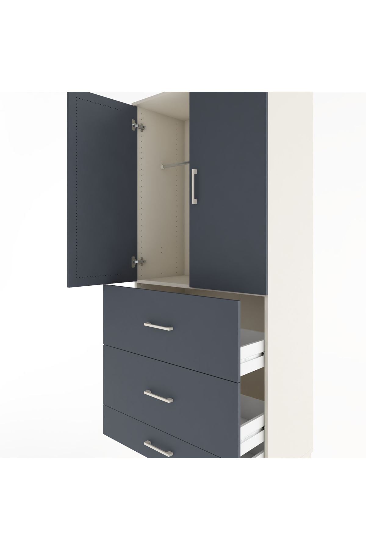 Hyperion Dolap Tek Raflı 3 Çekmeceli Tek Askılı 88x44x195 Aytaşı-Antrasit