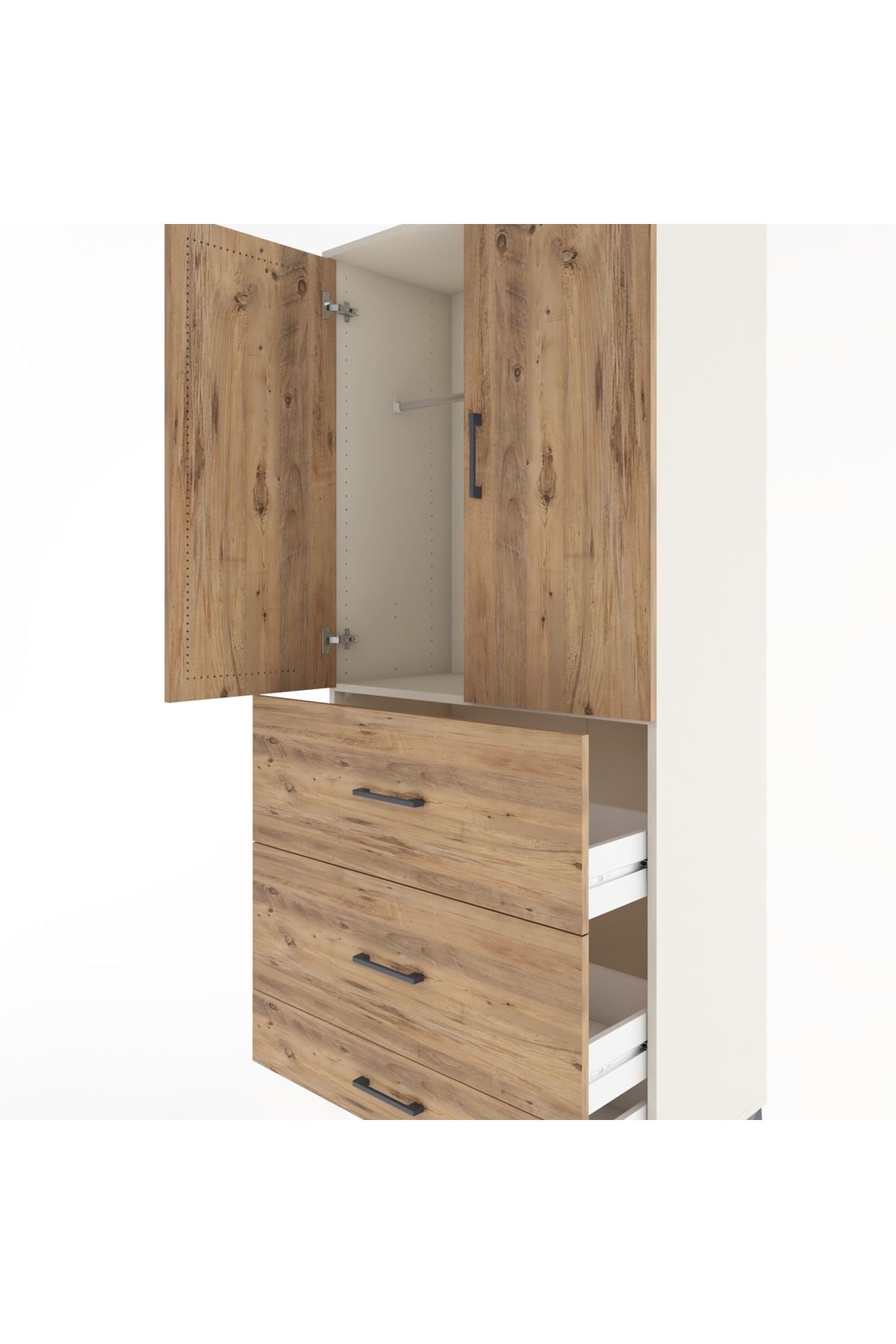 Hyperion Dolap Tek Raflı 3 Çekmeceli Tek Askılı 88x44x195 Aytaşı-Çam