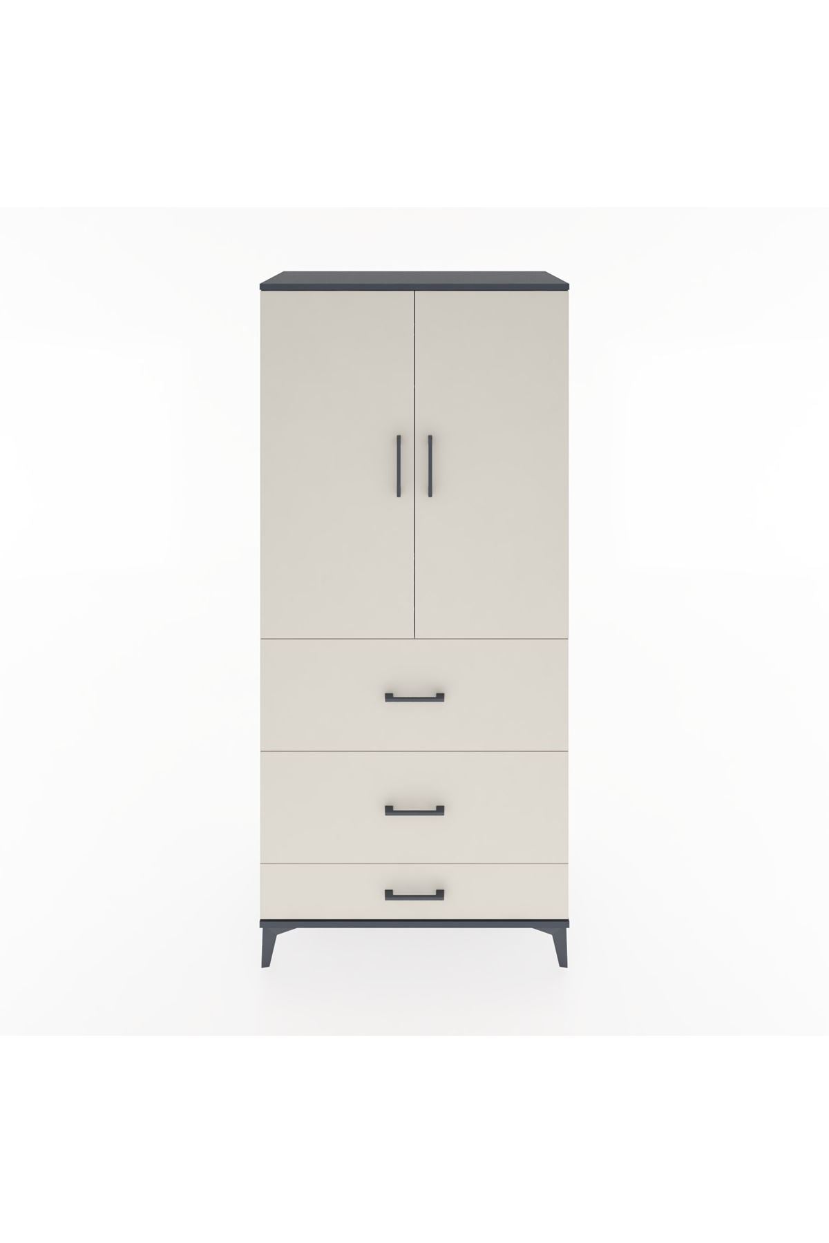 Hyperion Dolap Tek Raflı 3 Çekmeceli Tek Askılı 88x44x195 Antrasit-Aytaşı