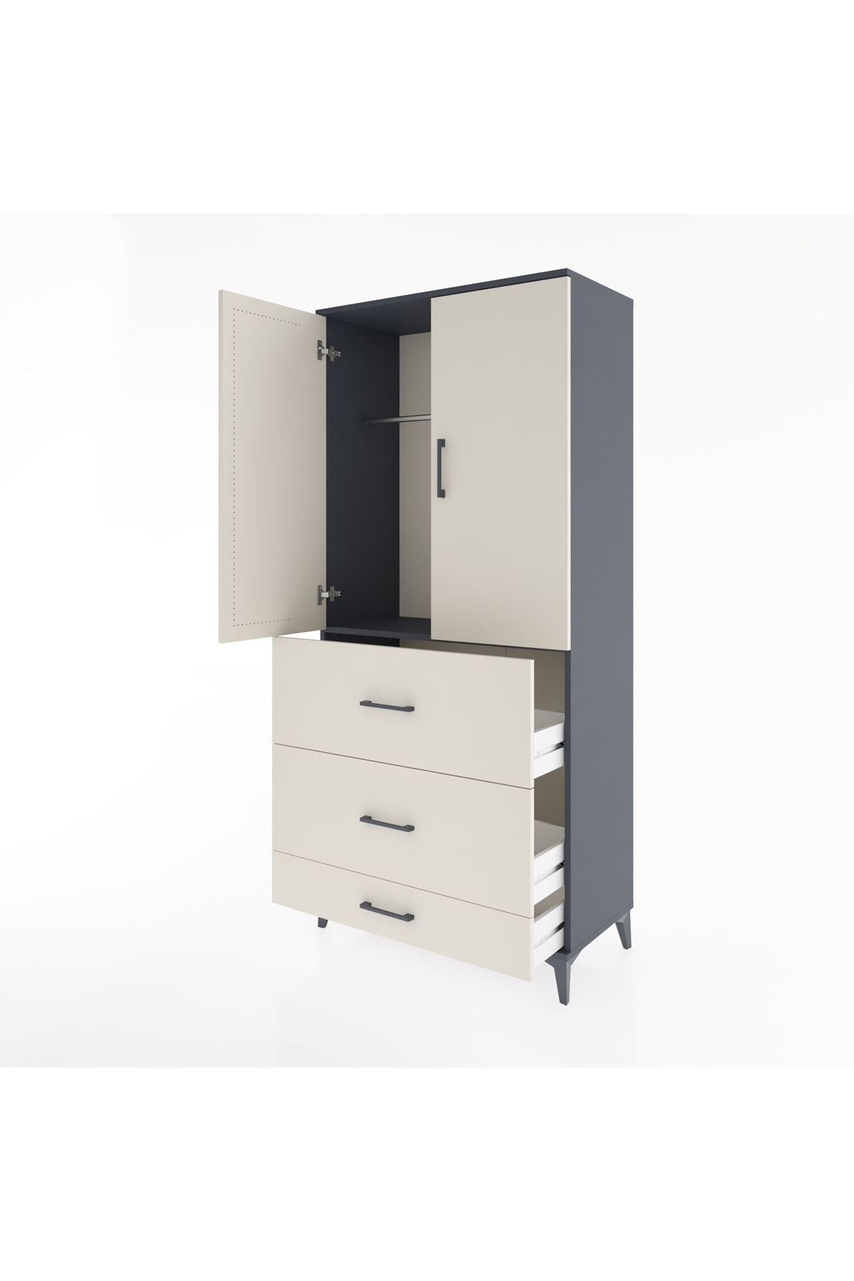 Hyperion Dolap Tek Raflı 3 Çekmeceli Tek Askılı 88x44x195 Antrasit-Aytaşı