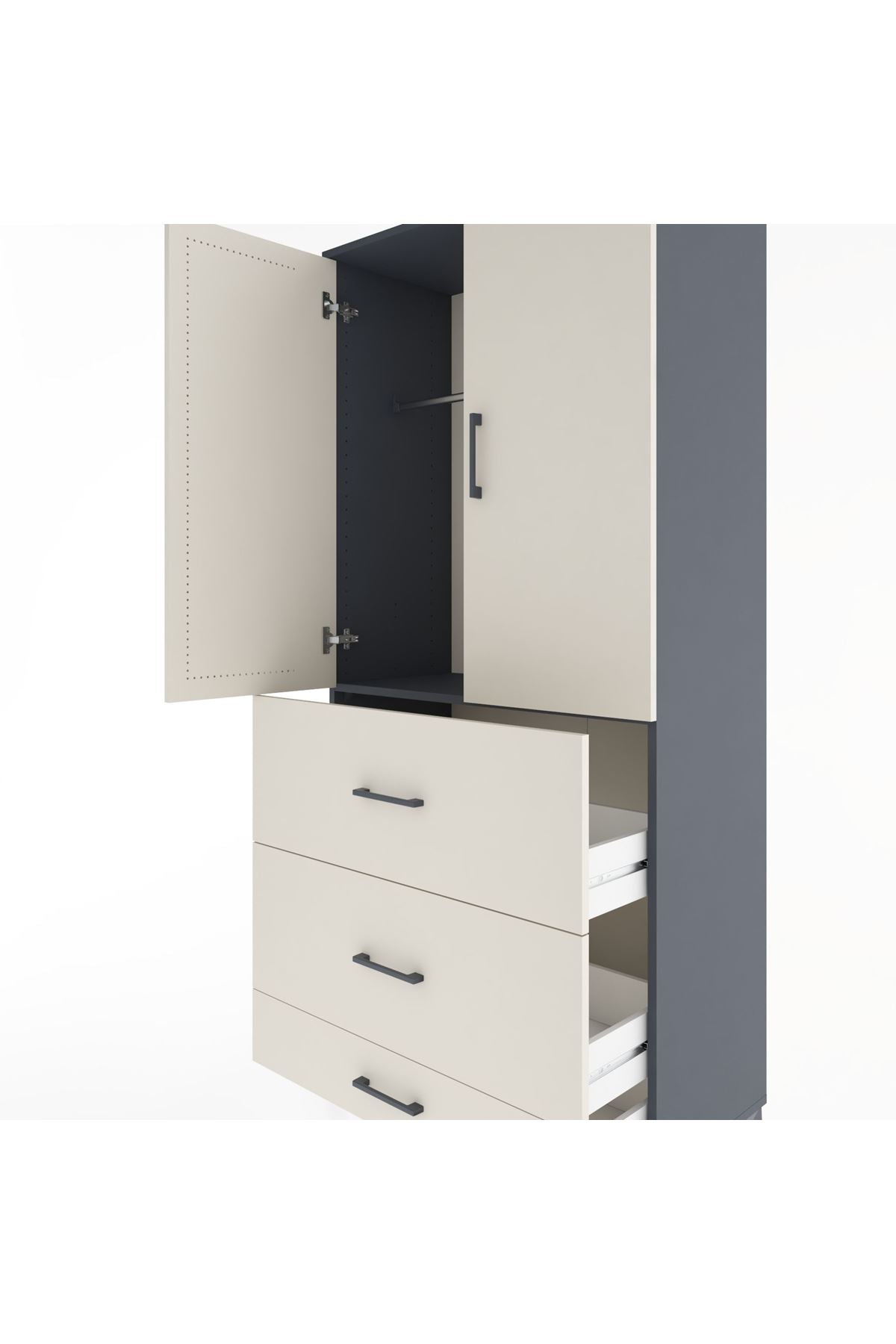 Hyperion Dolap Tek Raflı 3 Çekmeceli Tek Askılı 88x44x195 Antrasit-Aytaşı