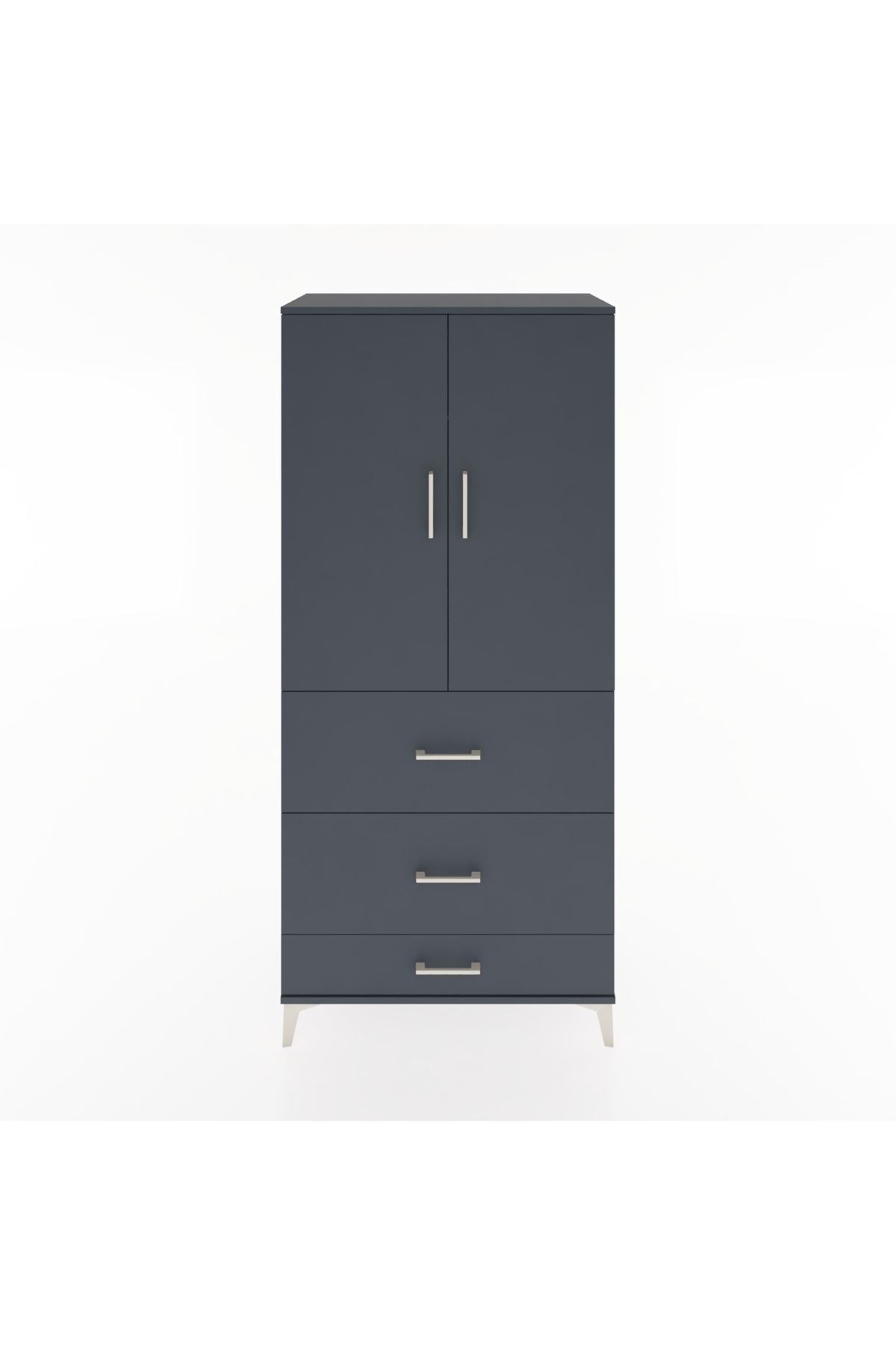 Hyperion Dolap Tek Raflı 3 Çekmeceli Tek Askılı 88x44x195 Antrasit-Antrasit