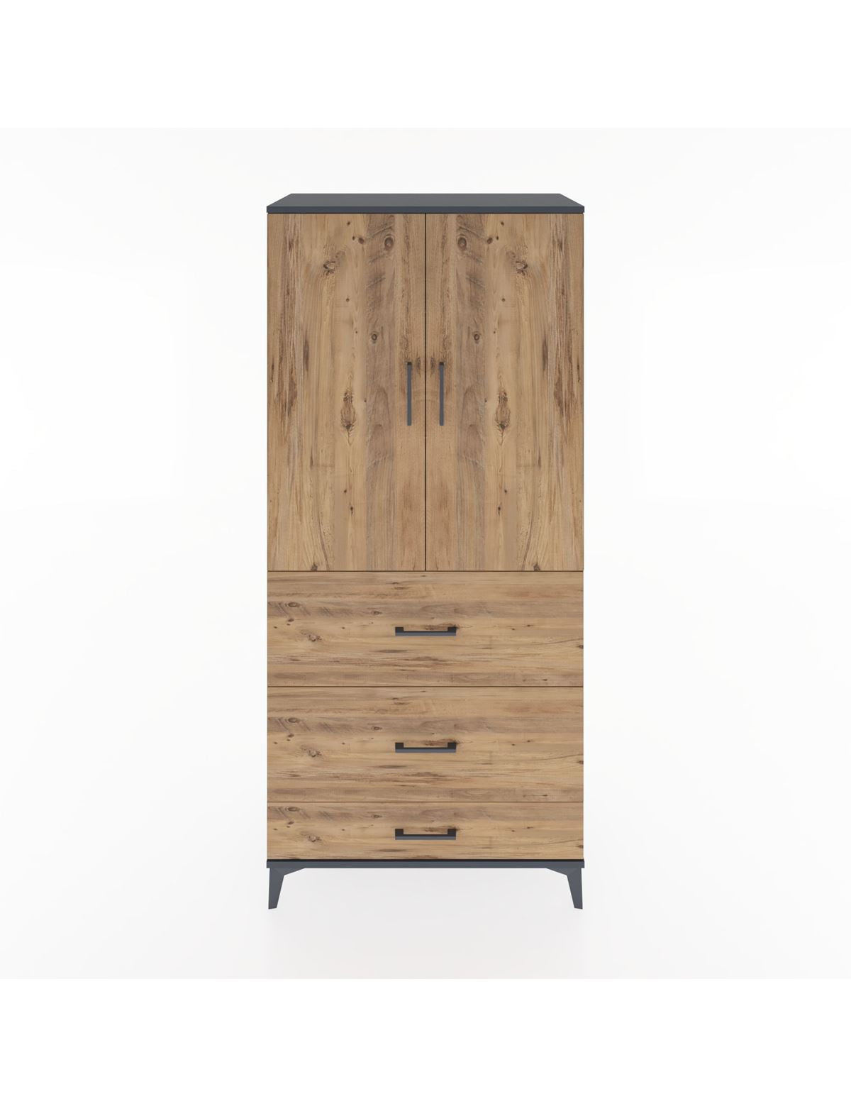 Hyperion Dolap Tek Raflı 3 Çekmeceli Tek Askılı 88x44x195 Antrasit-Çam