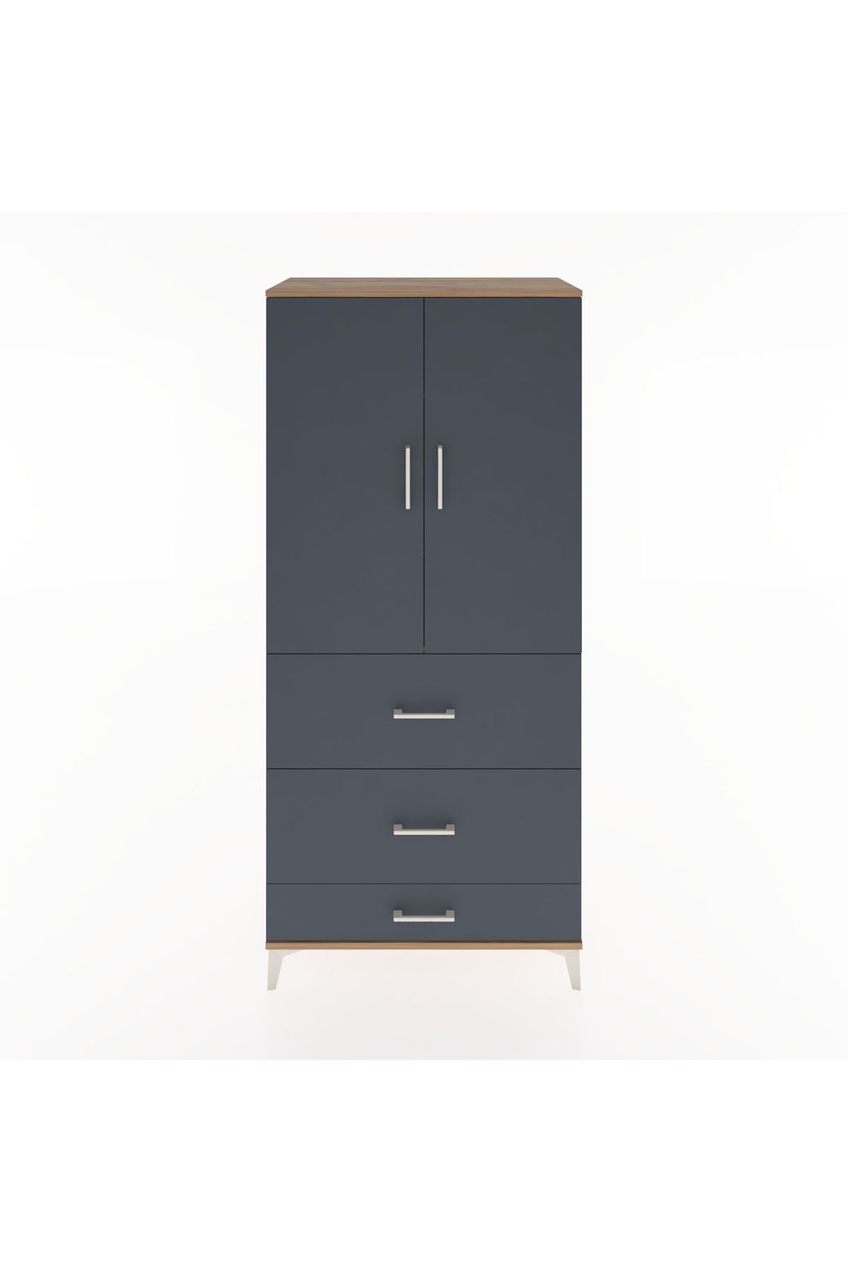 Hyperion Dolap Tek Raflı 3 Çekmeceli Tek Askılı 88x44x195 Çam-Antrasit