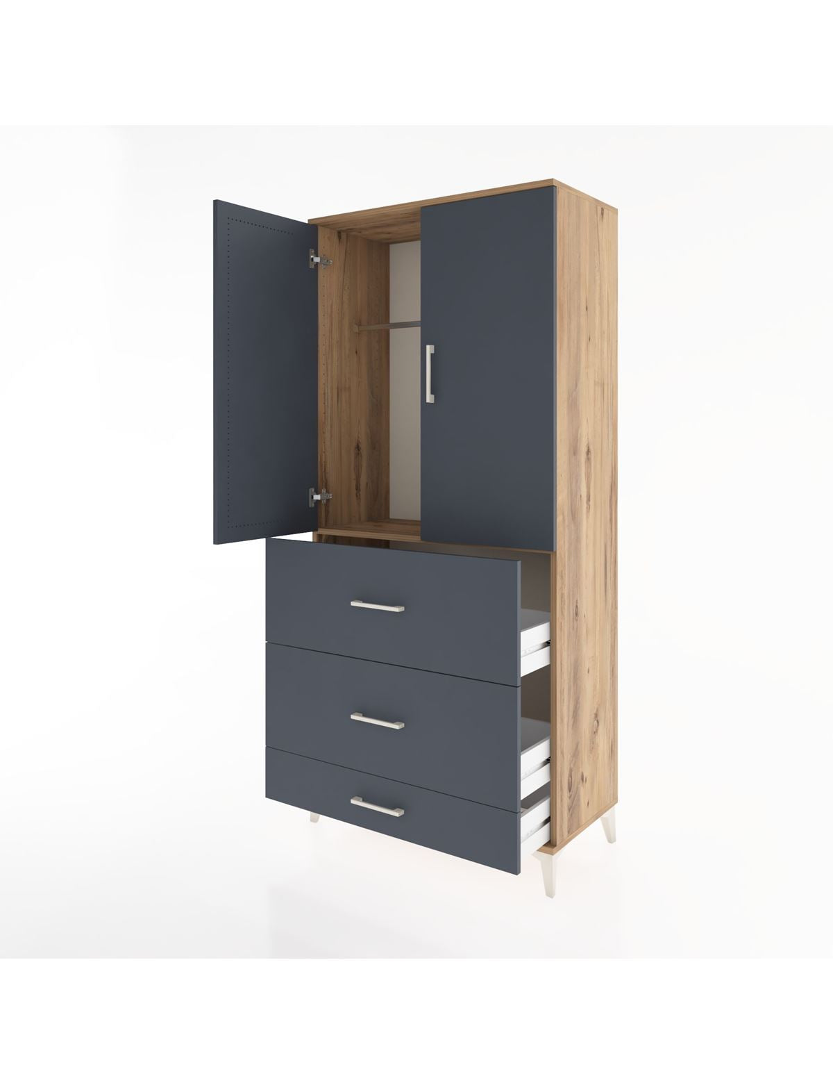 Hyperion Dolap Tek Raflı 3 Çekmeceli Tek Askılı 88x44x195 - S60M042V8B