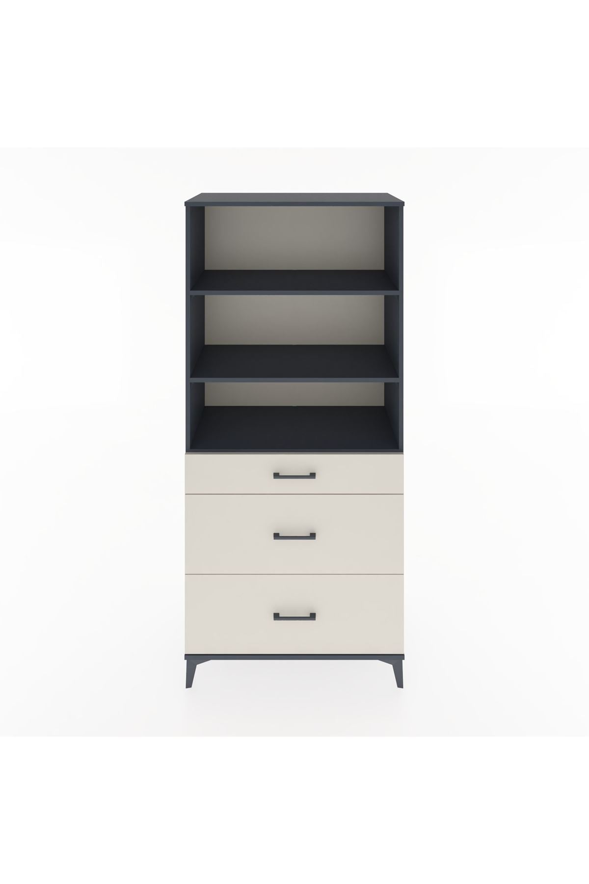 Hyperion Dolap 3 Raflı 3 Çekmeceli 88x44x195 Antrasit-Aytaşı