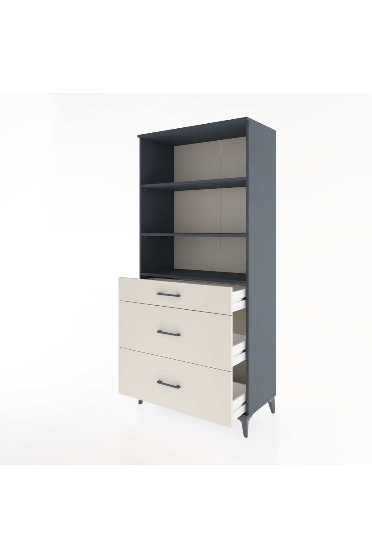 Hyperion Dolap 3 Raflı 3 Çekmeceli 88x44x195 Antrasit-Aytaşı
