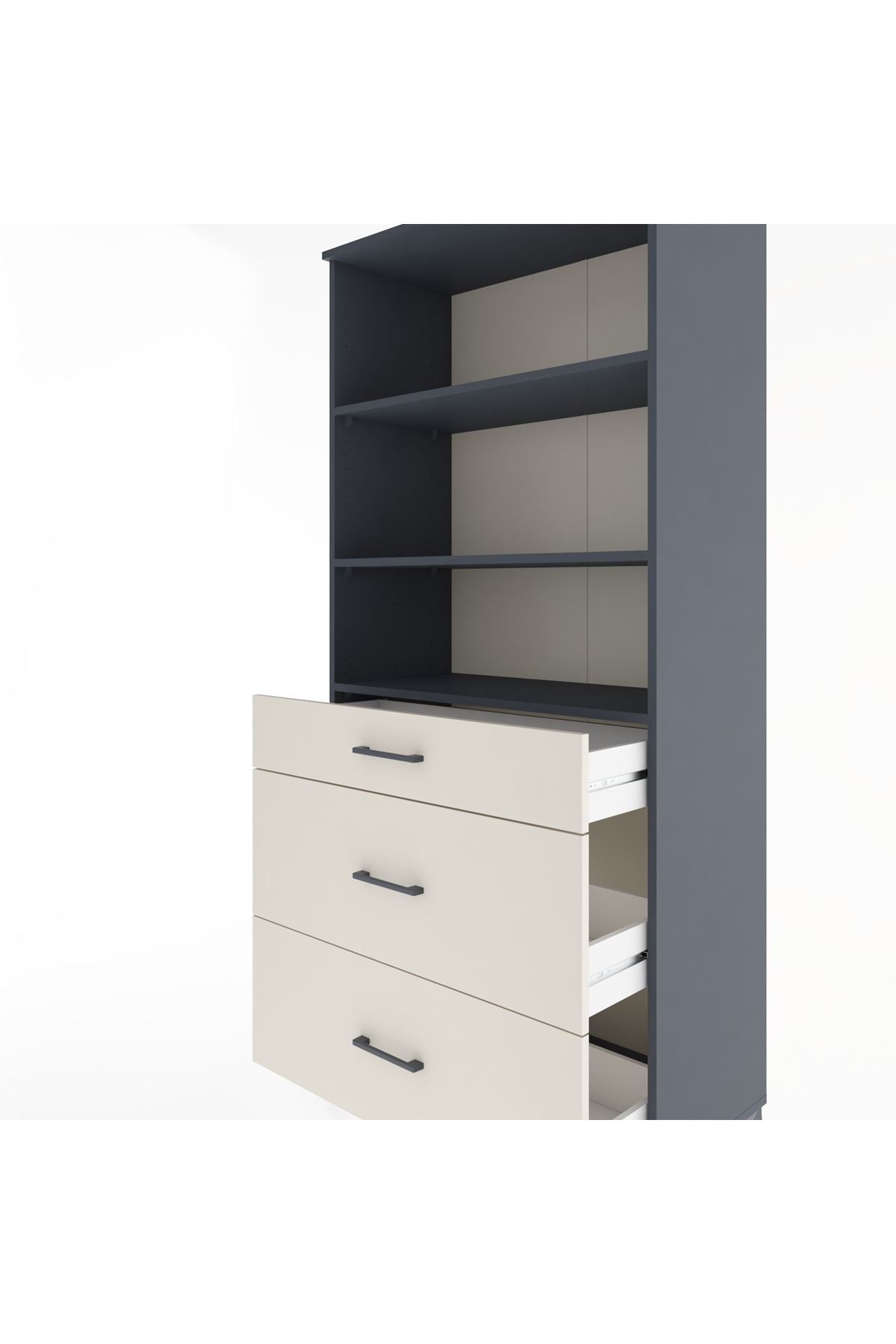 Hyperion Dolap 3 Raflı 3 Çekmeceli 88x44x195 Antrasit-Aytaşı