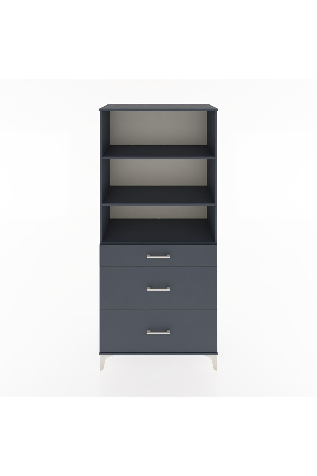 Hyperion Dolap 3 Raflı 3 Çekmeceli 88x44x195 Antrasit-Antrasit