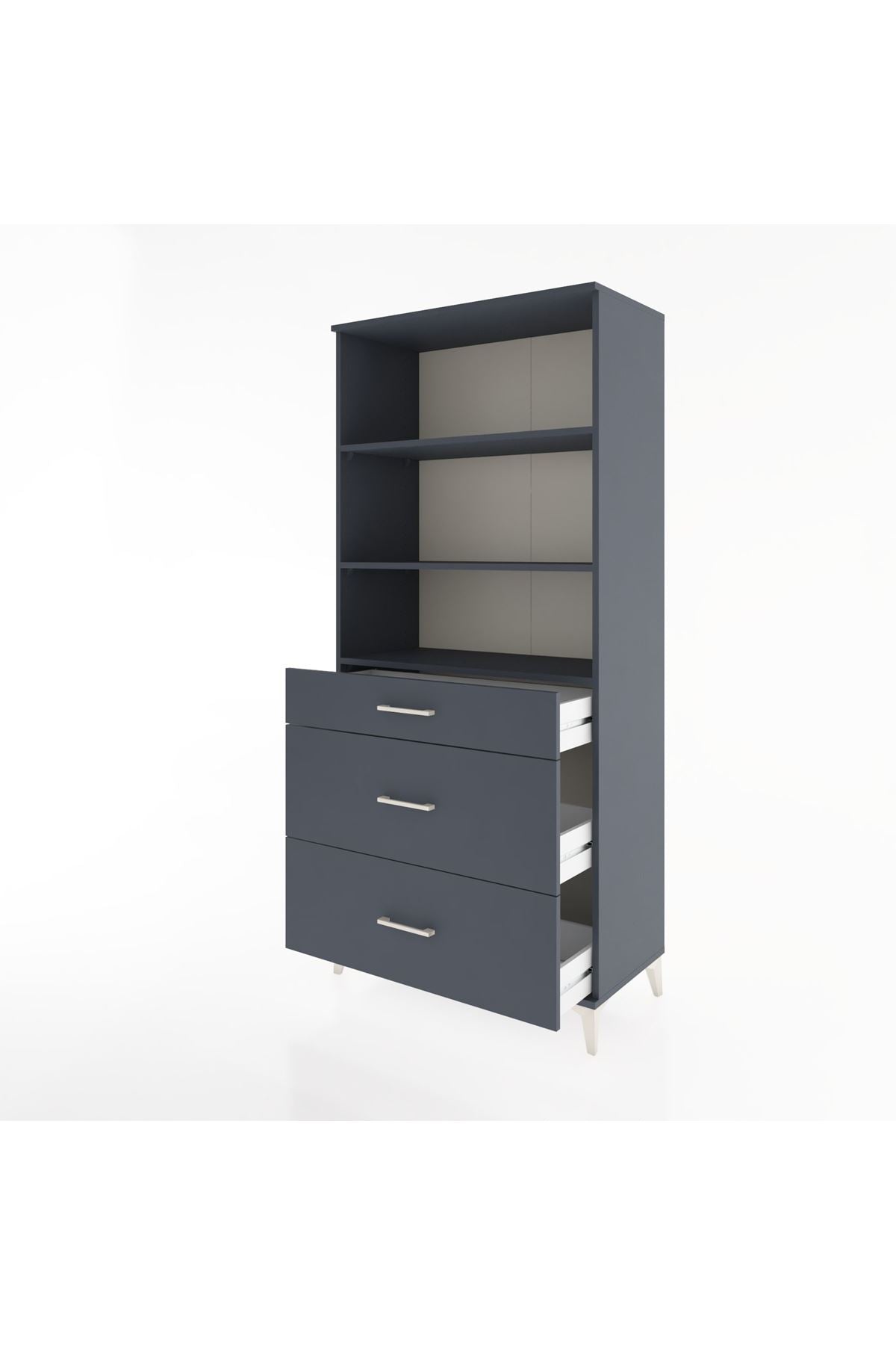 Hyperion Dolap 3 Raflı 3 Çekmeceli 88x44x195 Antrasit-Antrasit