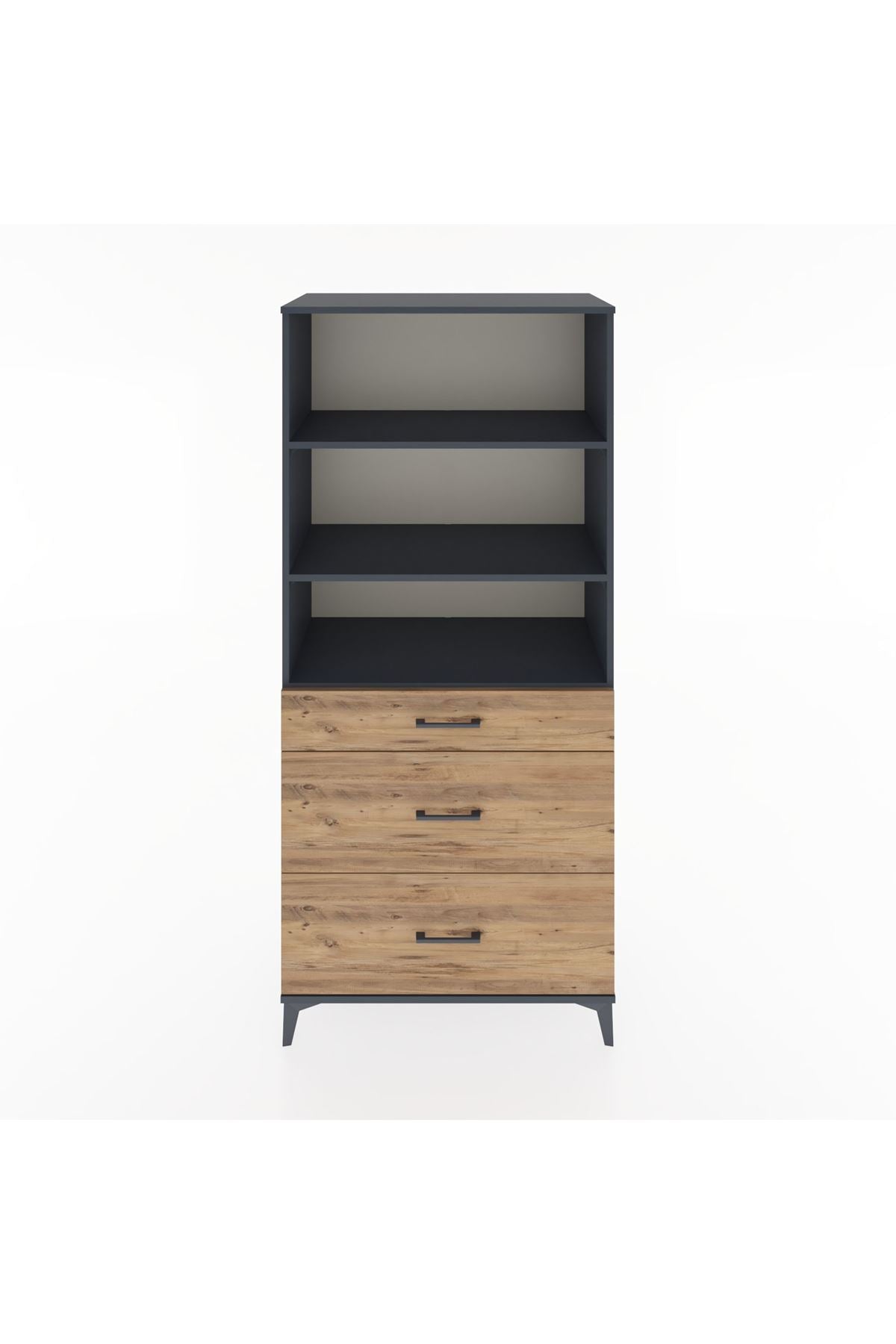 Hyperion Dolap 3 Raflı 3 Çekmeceli 88x44x195 Antrasit-Çam
