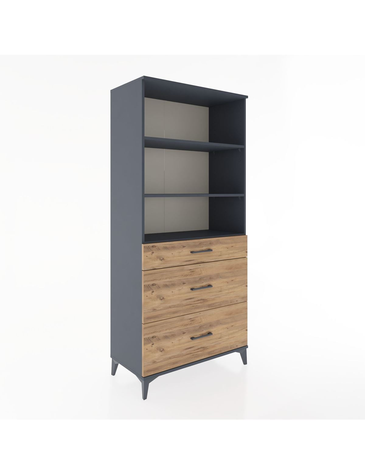 Hyperion Dolap 3 Raflı 3 Çekmeceli 88x44x195 Antrasit-Çam