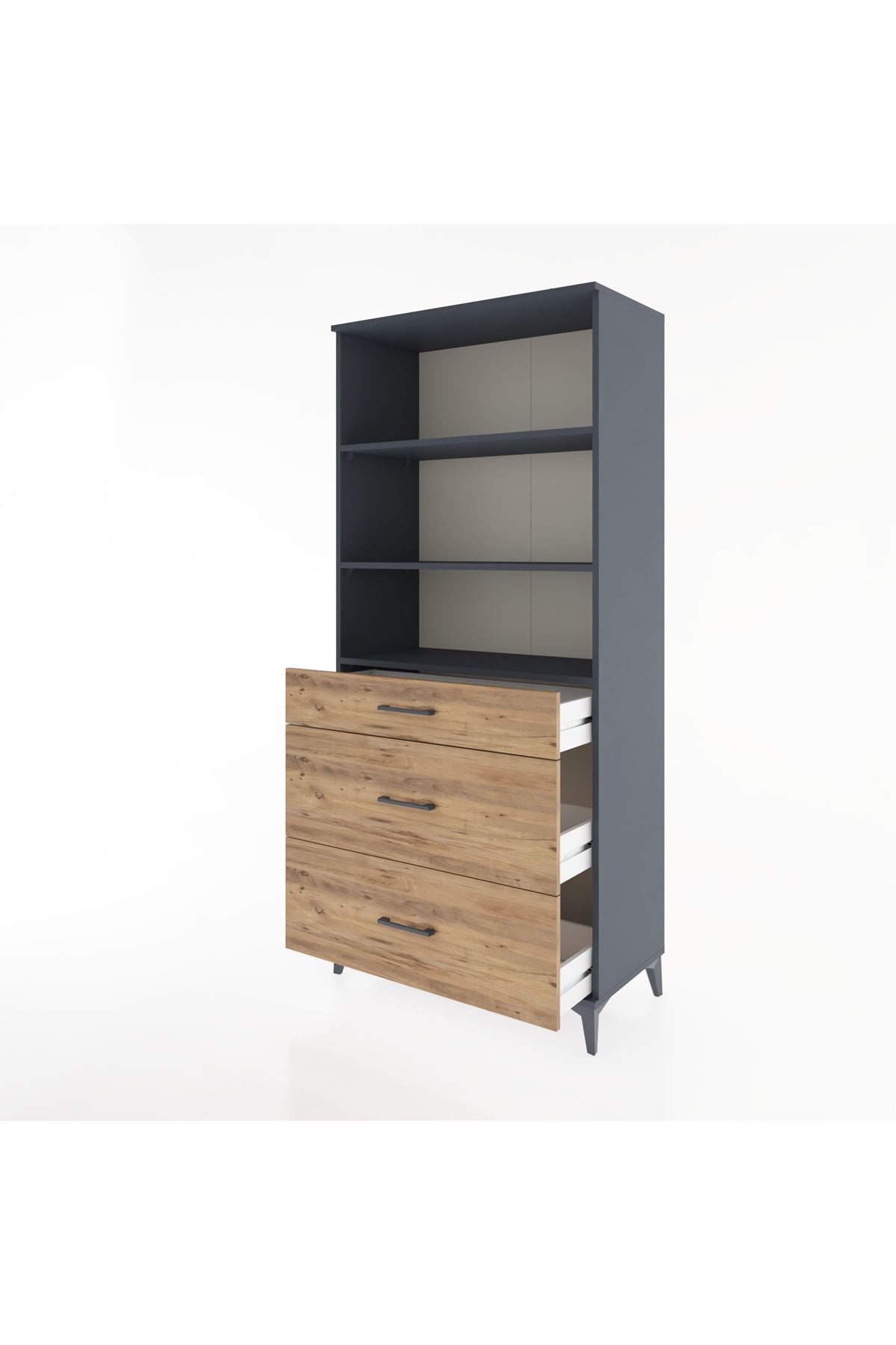 Hyperion Dolap 3 Raflı 3 Çekmeceli 88x44x195 Antrasit-Çam