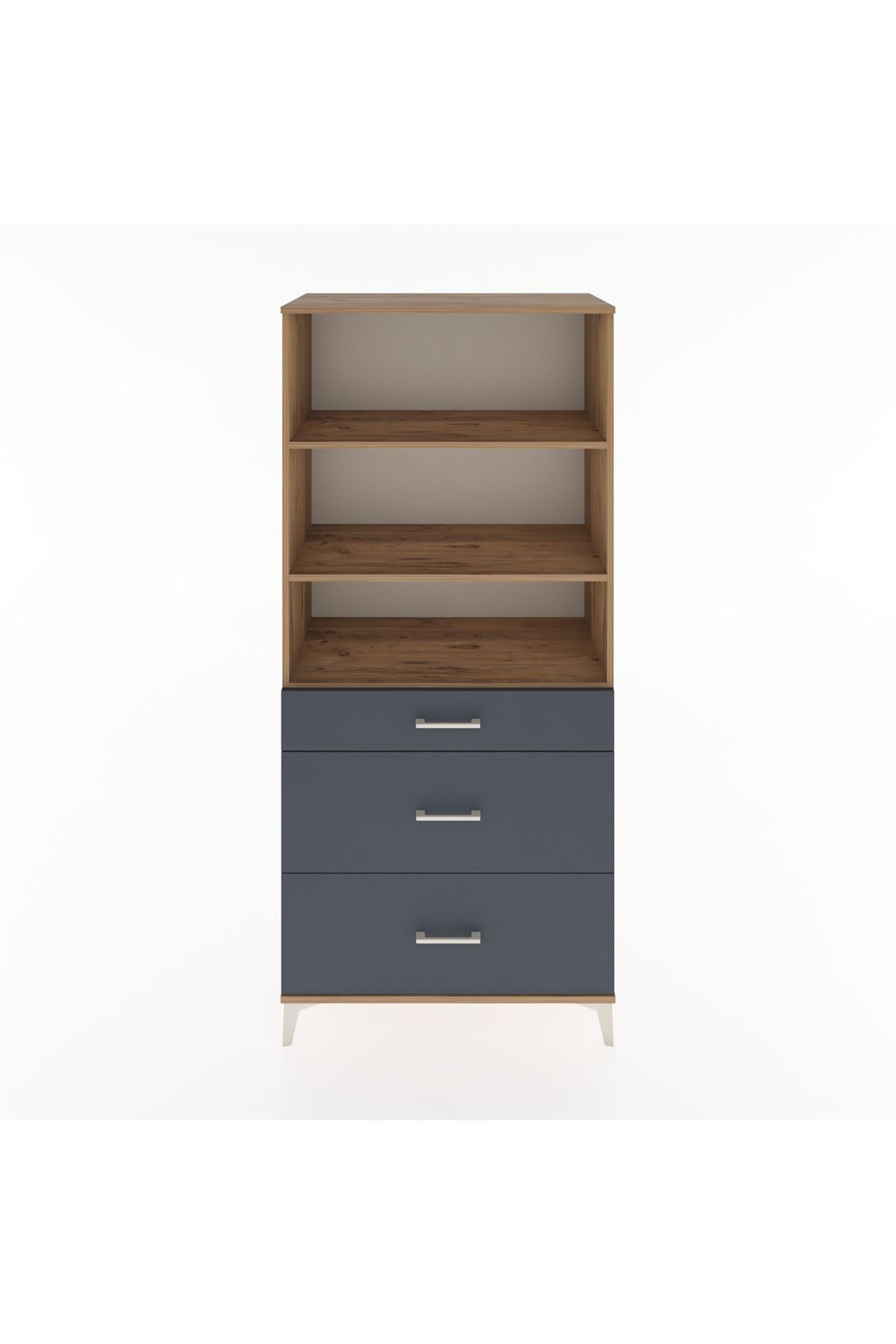Hyperion Dolap 3 Raflı 3 Çekmeceli 88x44x195 Çam-Antrasit