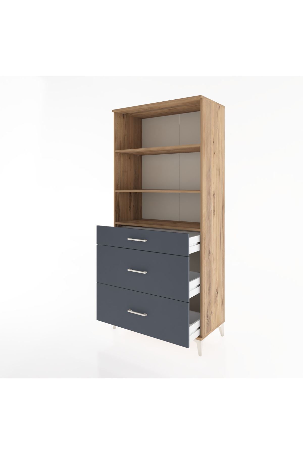 Hyperion Dolap 3 Raflı 3 Çekmeceli 88x44x195 Çam-Antrasit