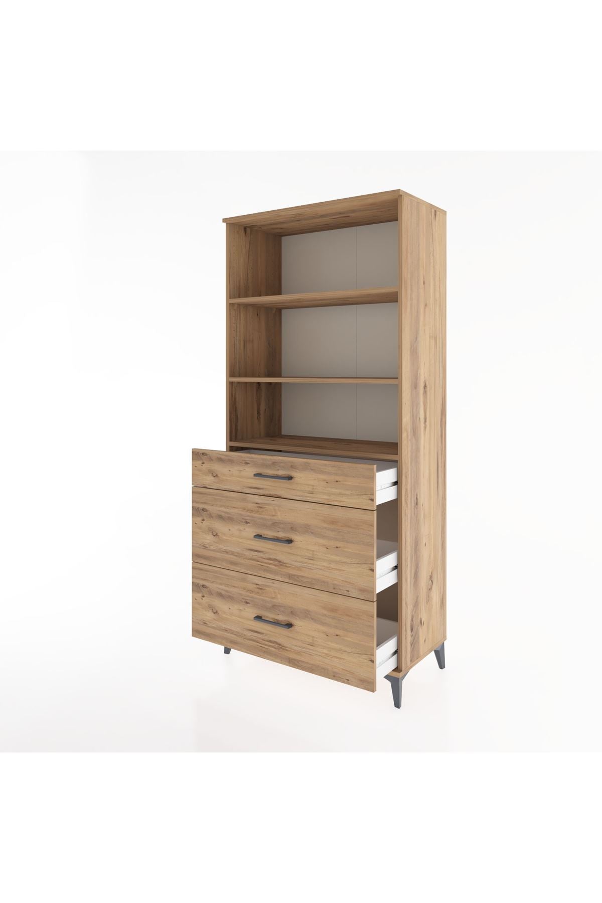 Hyperion Dolap 3 Raflı 3 Çekmeceli 88x44x195 Çam-Çam