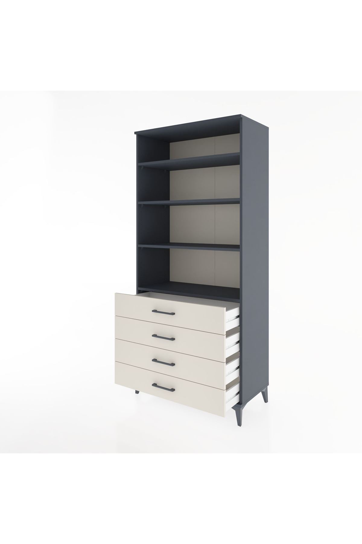 Hyperion Dolap 4 Raflı 4 Çekmeceli 88x44x195 Antrasit-Aytaşı
