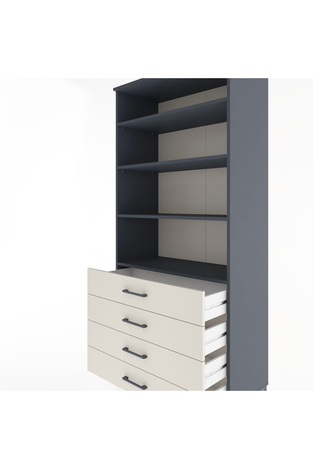 Hyperion Dolap 4 Raflı 4 Çekmeceli 88x44x195 Antrasit-Aytaşı